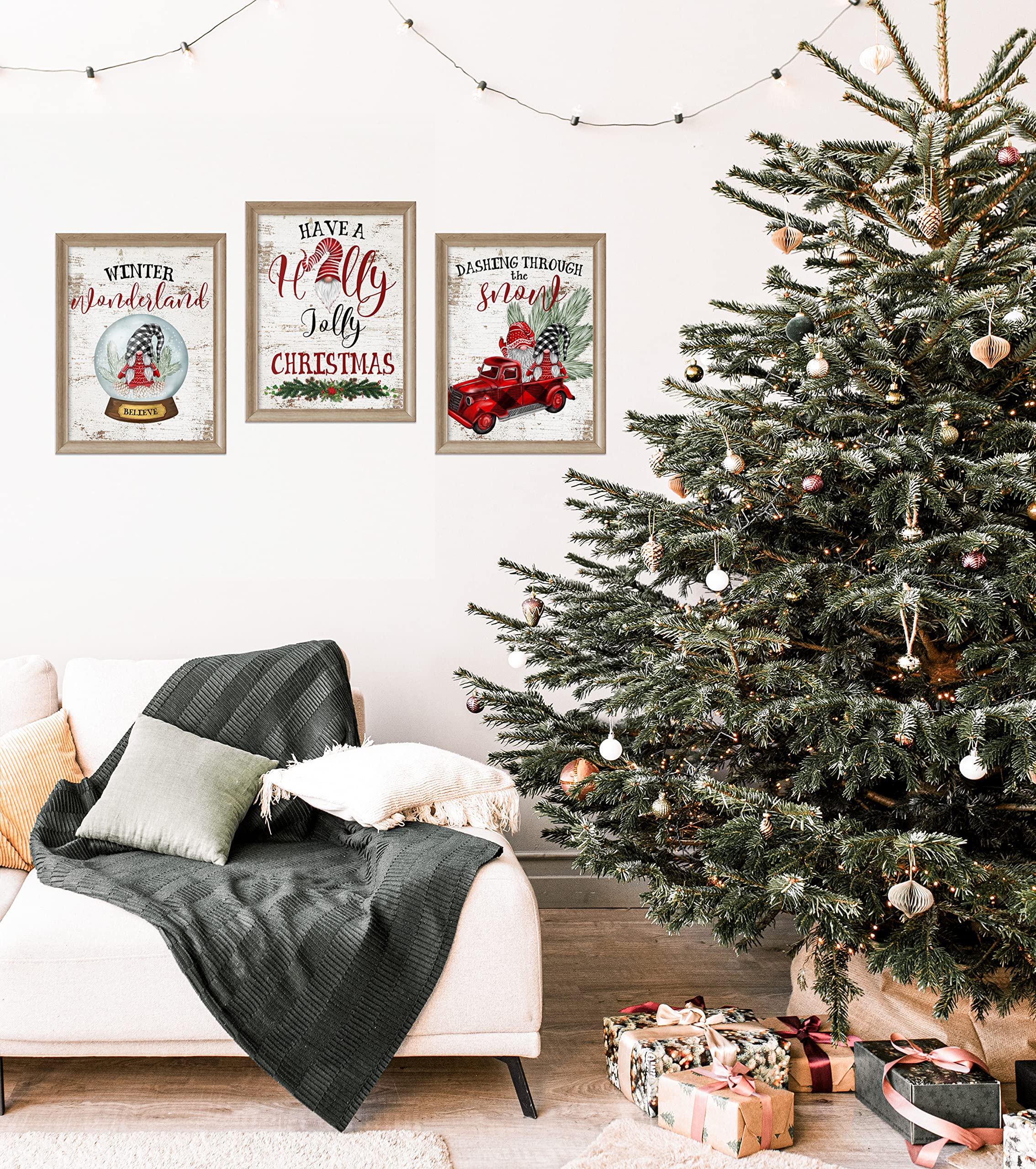 Silly Goose Gifts Vintage Themed Beautiful Christmas Art Print Wall Art Sets (Gnomes Truck Set)