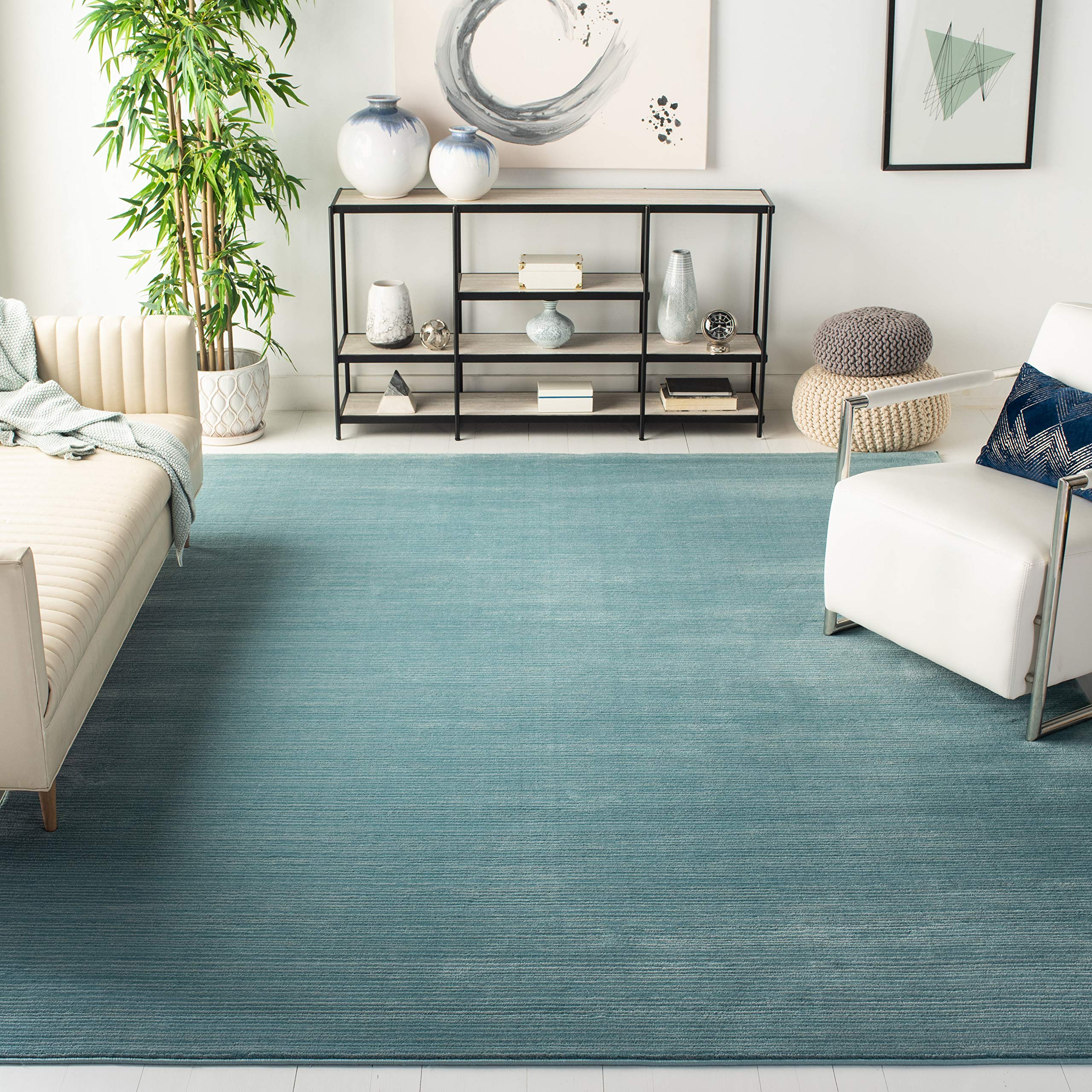 SAFAVIEH Vision Collection Area Rug - 8 Square, Aqua, Modern Ombre Tonal Chic Design, Non-Shedding & Easy Care, Ideal for High 
