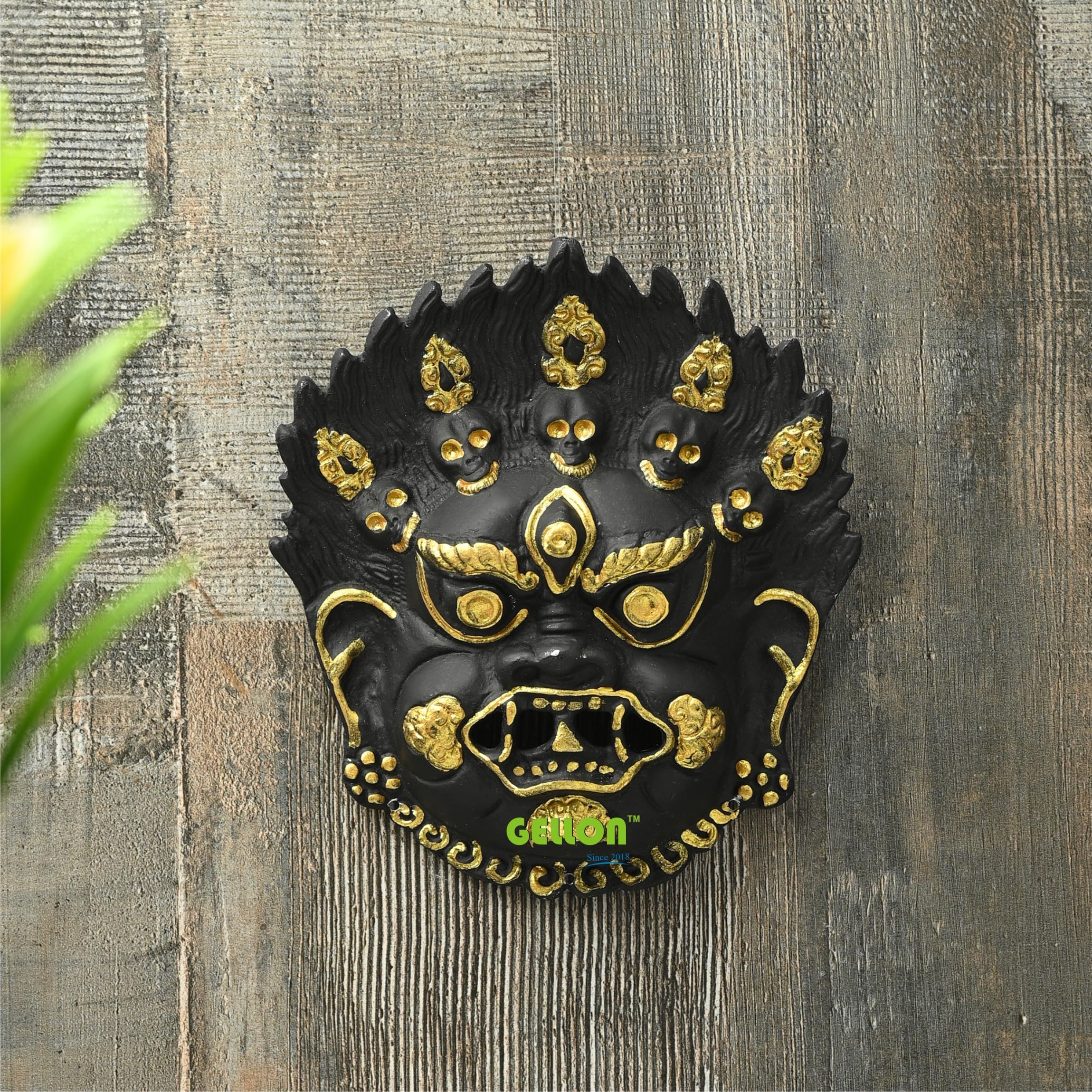 Gellon Mahakaal Face Mask Wall Hanging Nazar Battu In Matte Black Finish, Evil Eye For Your Home Shop & Office Entrance