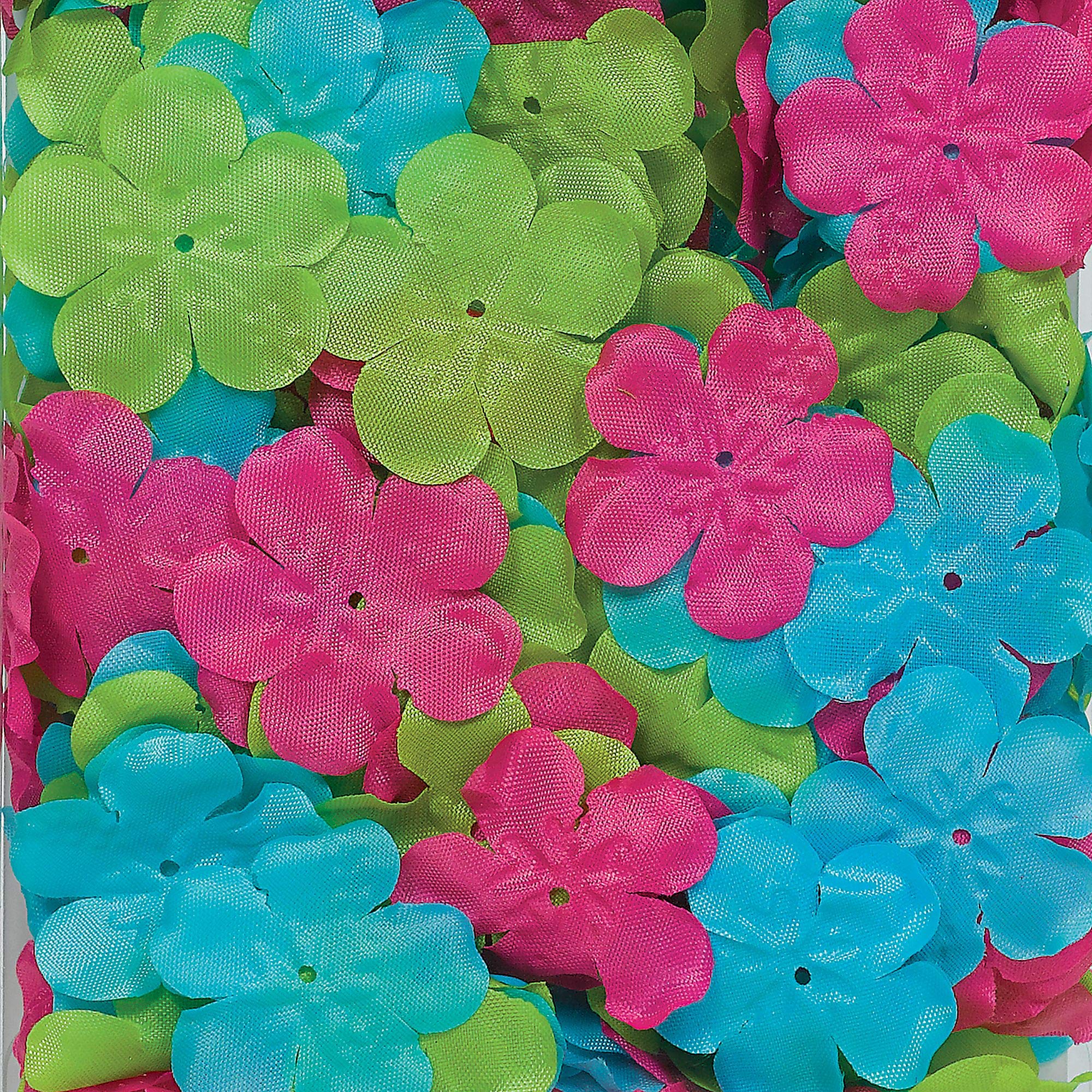 Amscan Hibiscus Flower Fabric Confetti - 2'' (Pack Of 300) | Assorted Green, Blue, Pink Florals For Parties, Weddings & Decorati