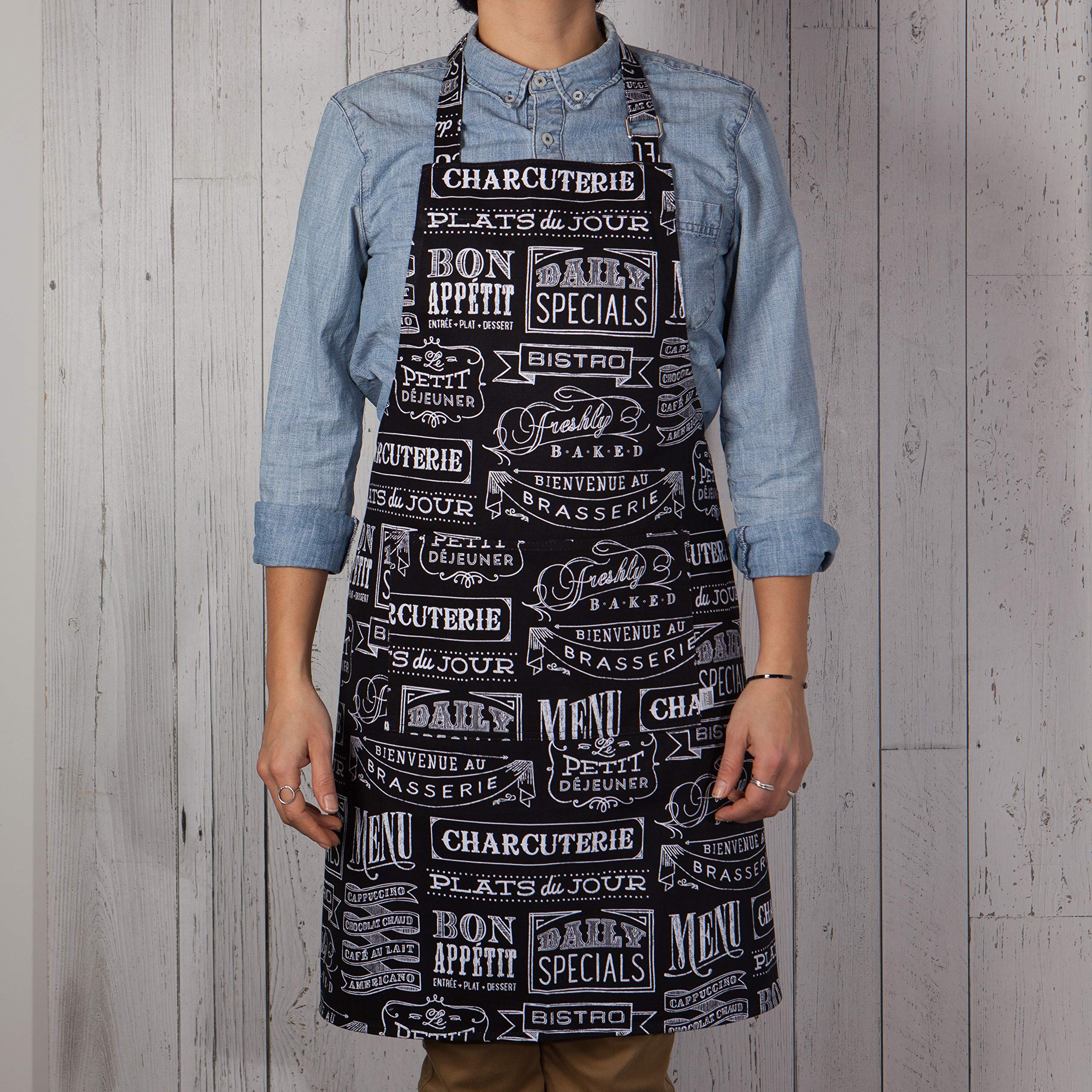 Now Designs Chalkboard Cotton Chef'S Kitchen Apron, Black Print 28 X 32 In,One Size