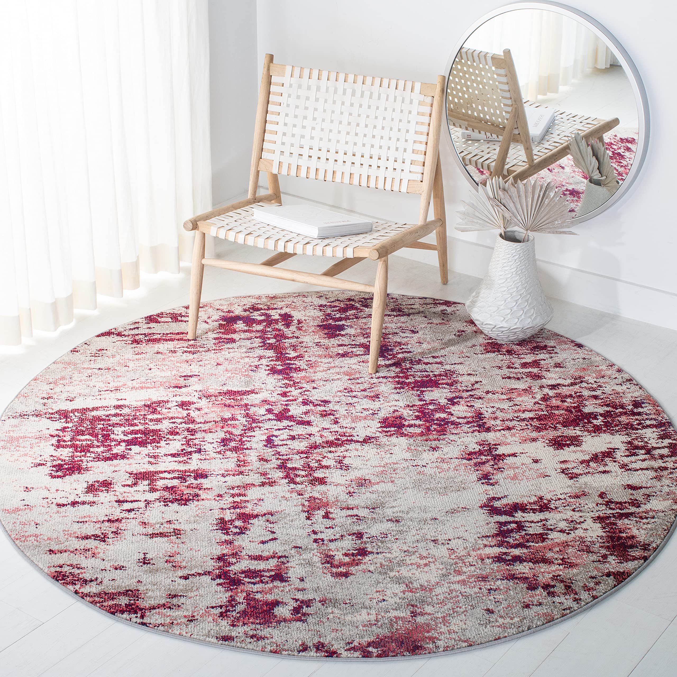 SAFAVIEH Madison Collection 67 Round BeigeWine MAD471C Modern Abstract Non-Shedding Living Room Bedroom Area Rug