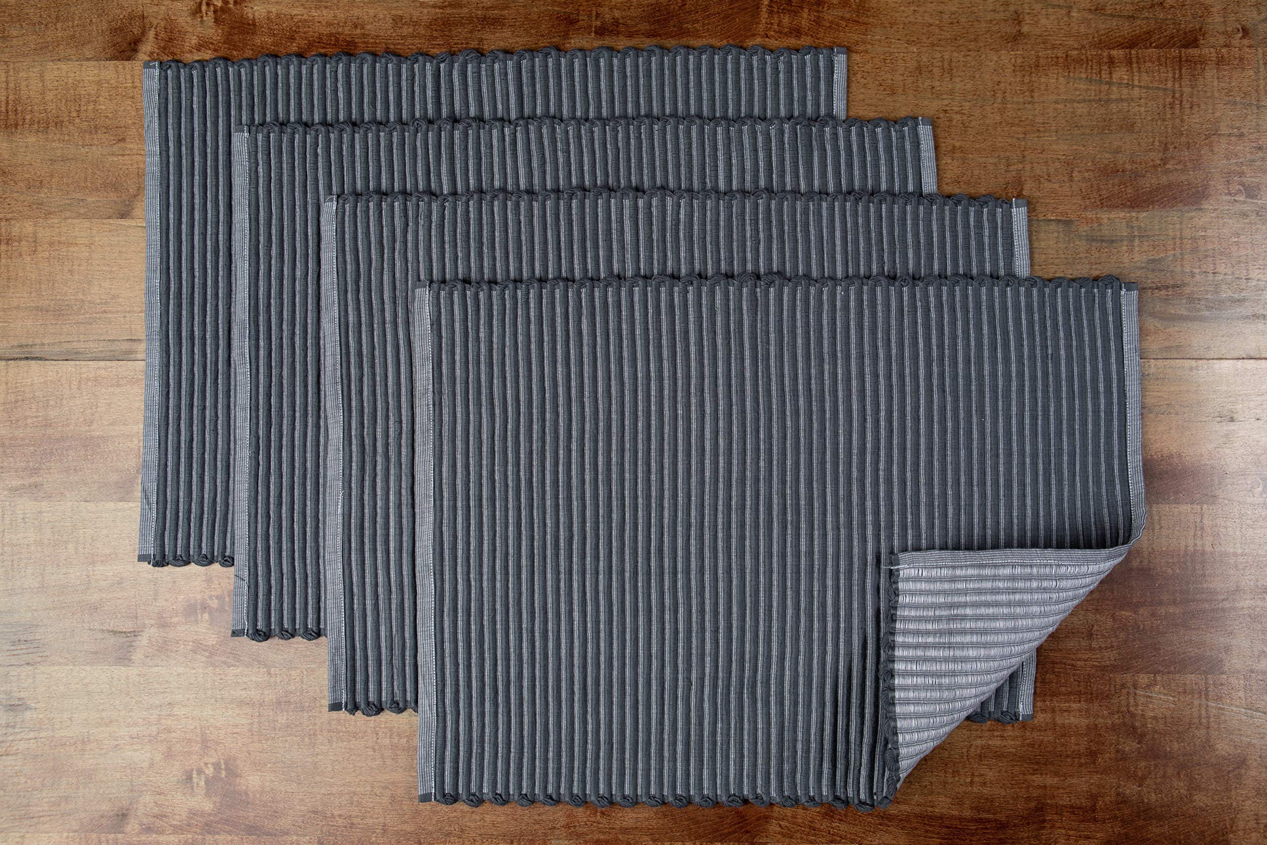 Placemats Set Of 4, Woven Cloth Placemat Set, 14X19 In, Gray Large Ribbed Place Mats For Kitchen Or Dining Table, Washable Cotto