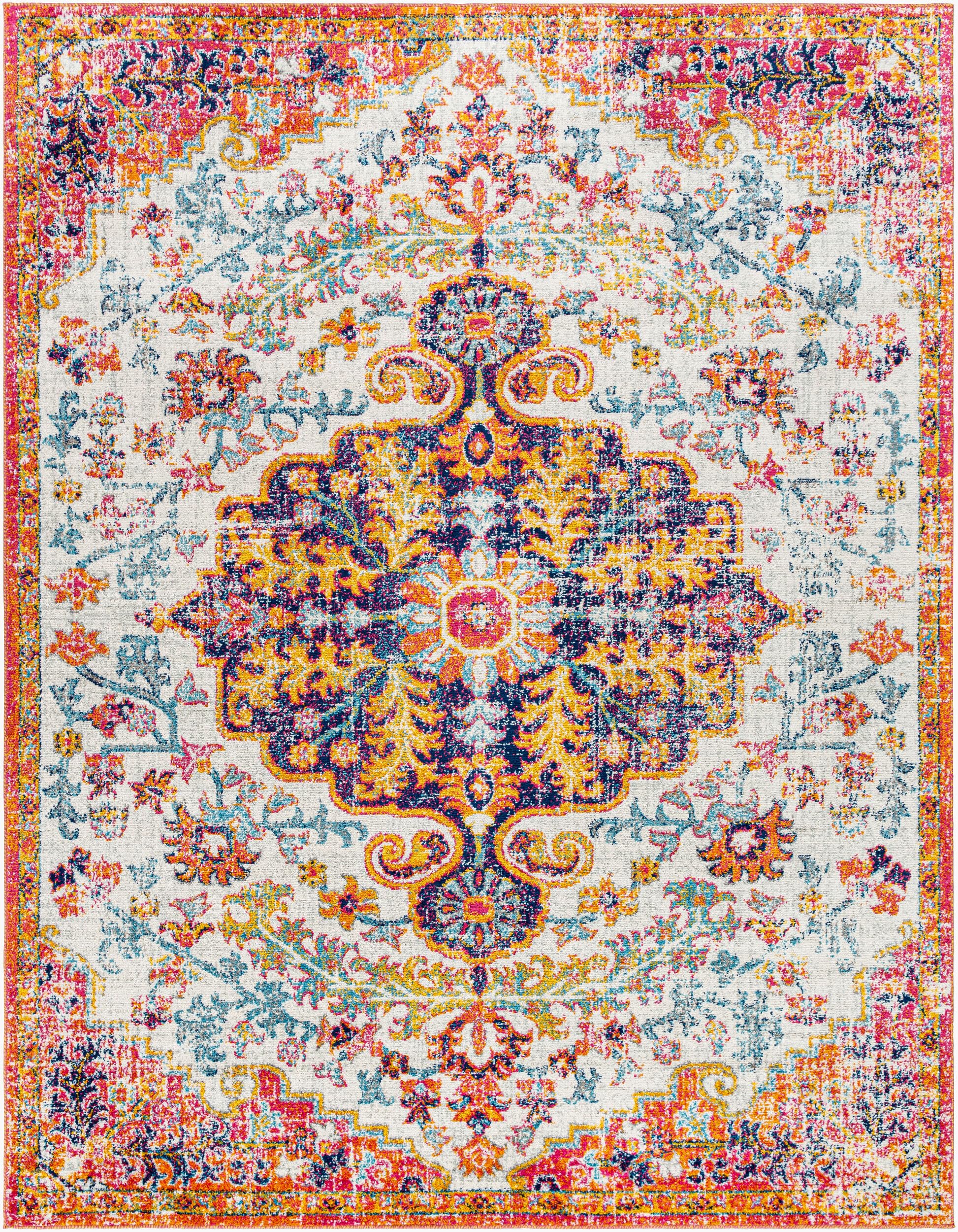 Livabliss Area Rugs - 8x10 Odelia Vintage Boho Beige Mustard Gray Area Rug for Living Room Bedroom - Floral Medallion Stain Resi