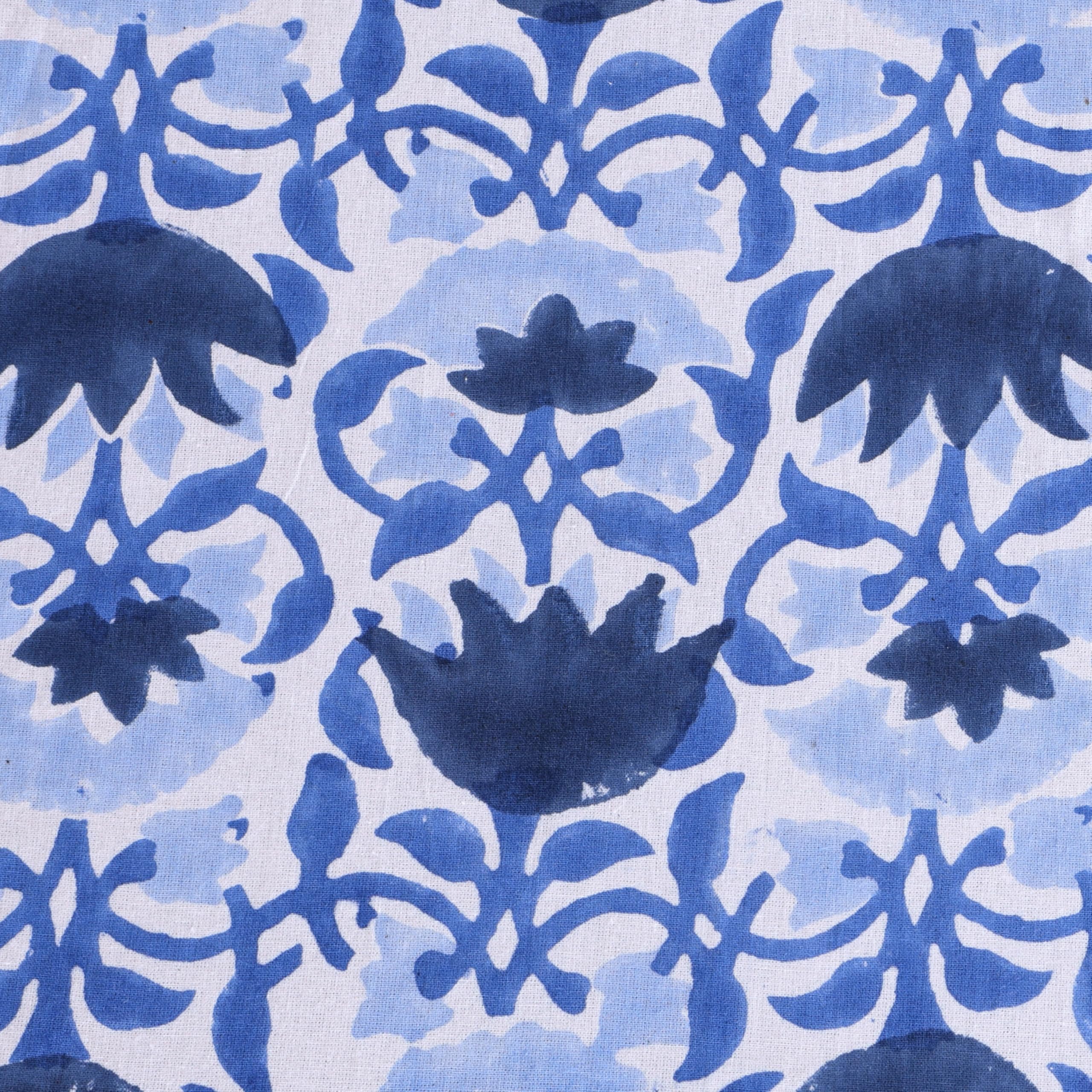 ATOSII Positano Blue 100% Cotton Rectangle Fall Tablecloth, Handblock Floral Linen Table Cloth for Kitchen Dining Table I Partie
