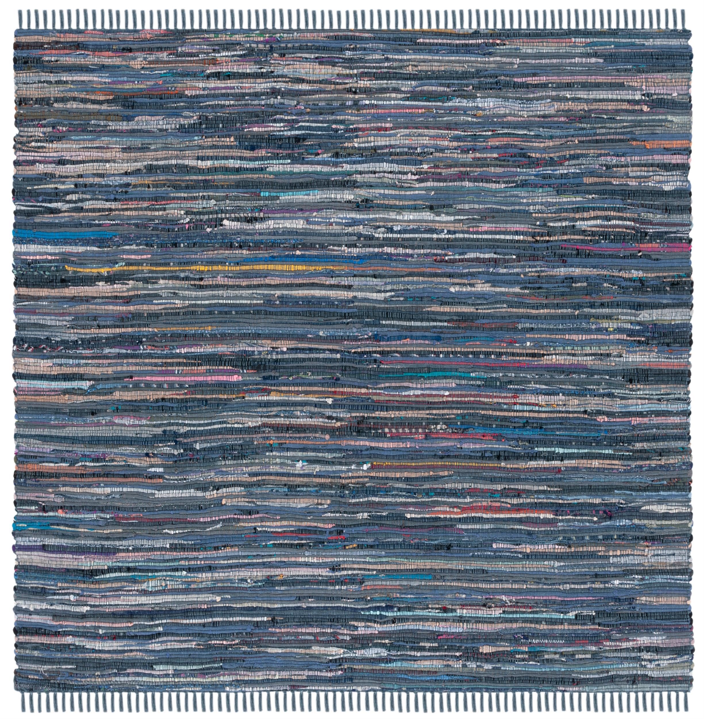 SAFAVIEH Rag Rug Collection 6 Square Ink / Multi RAR121C Handmade Boho Stripe Cotton Area Rug