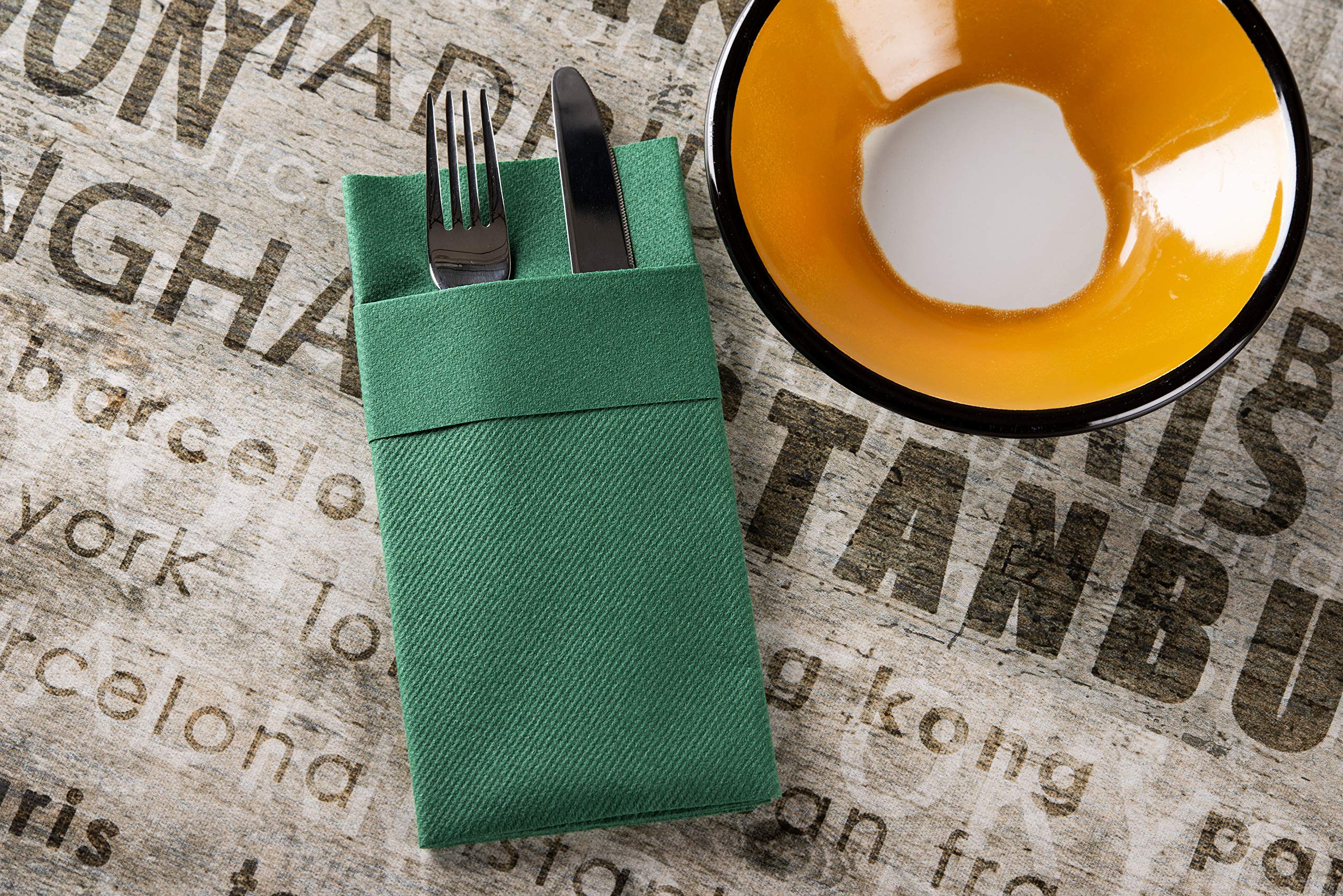 Green Dinner Napkins Cloth Like with Built-in Flatware Pocket  Linen-Feel Absorbent Disposable Paper Hand Napkins for Kitchen  Bathroom  Parties  Weddings  Dinners or Events  1/8 Fold  Pack of 50