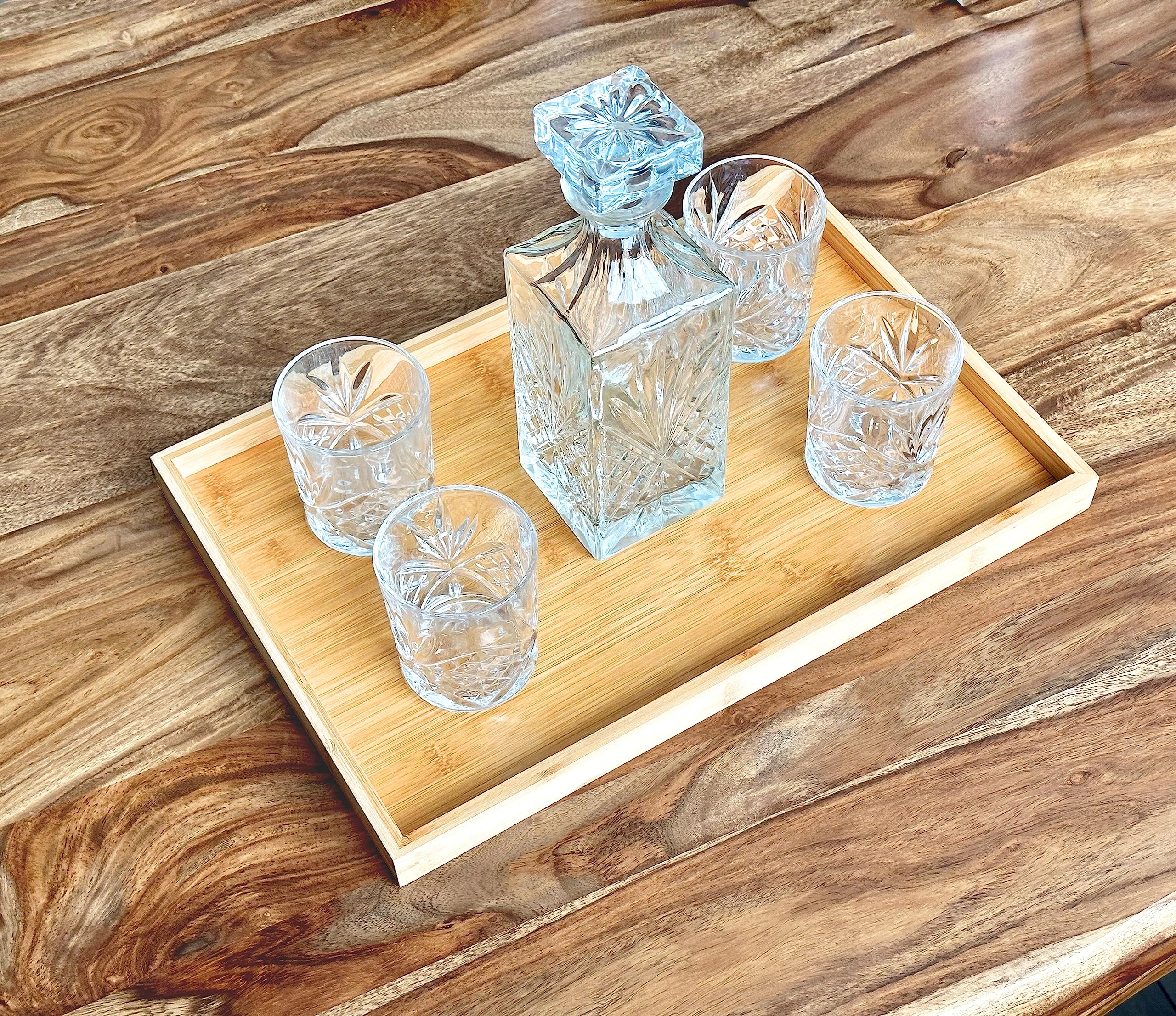 Bam & Boo (1-Pack) Natural Bamboo Rectangle Serving & Vanity Tray - For Kitchen, Bathroom, Countertop, Coffee Table (17.75'' X 1