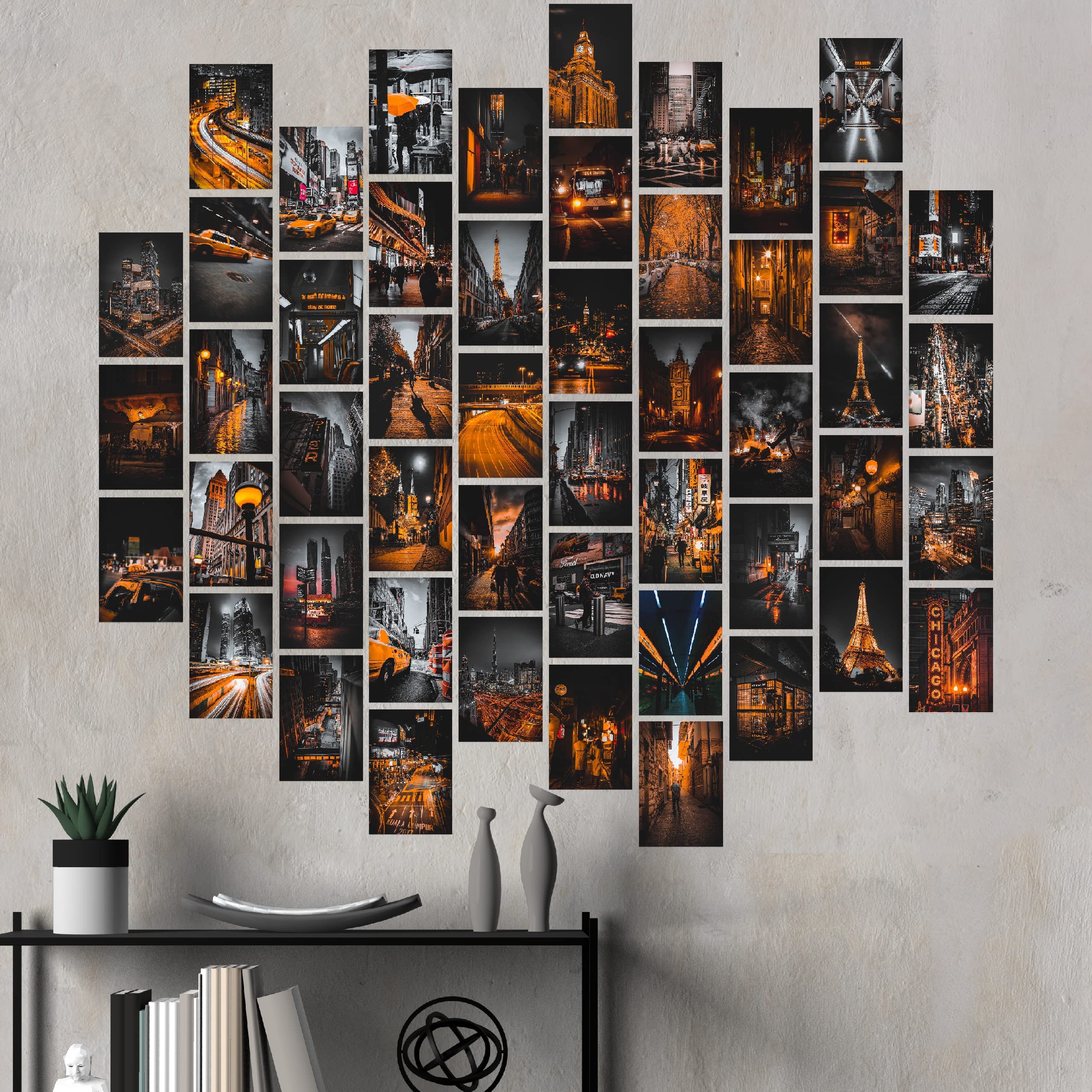 Kongsy Black Orange Wall Collage Kit - Aesthetic Pictures For Trendy Room Decor - 50Pcs Of 4X6 Inch Urban Street Art Prints - Or
