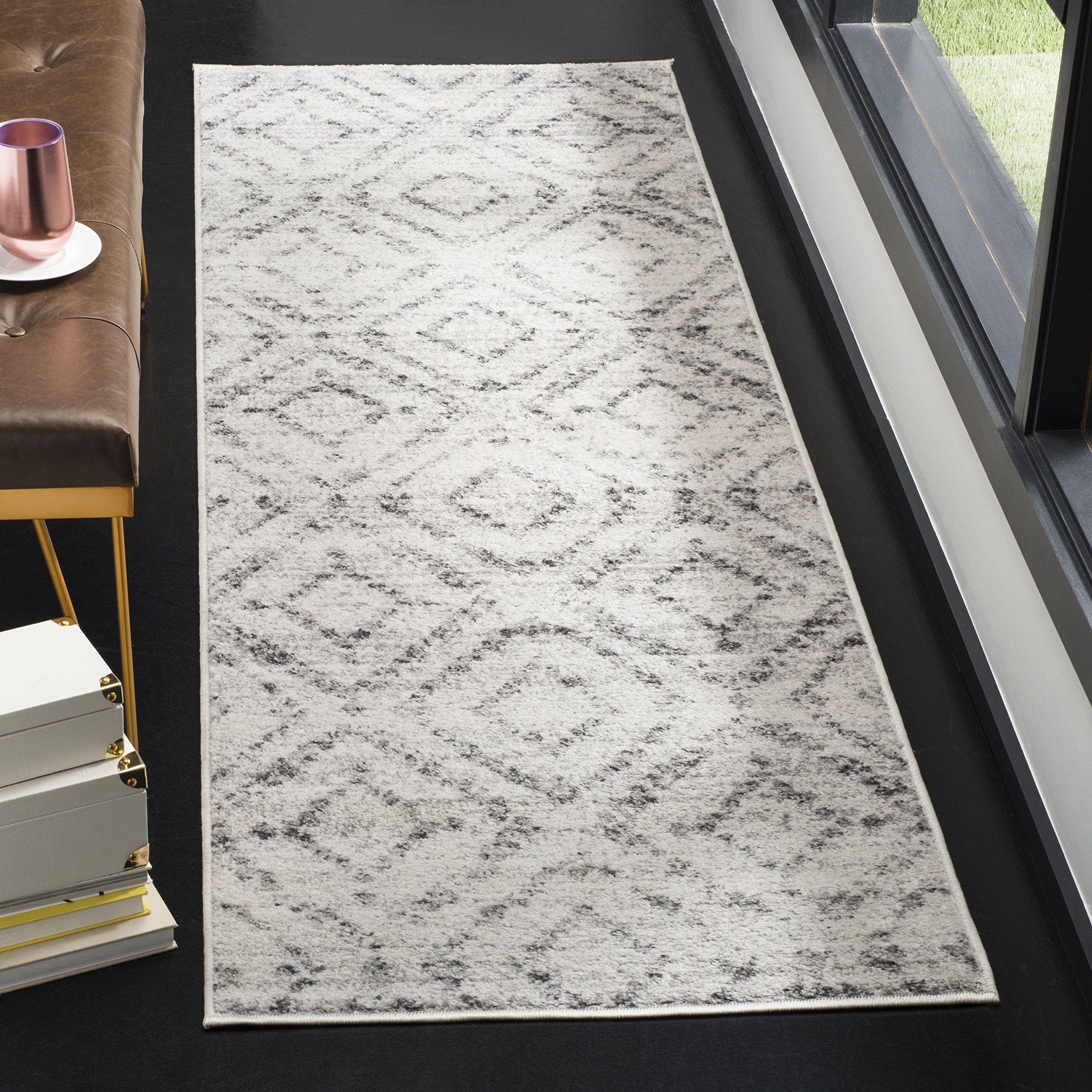 SAFAVIEH Adirondack Collection X-Large Area Rug - 26 x 22, Light Grey & Grey, Modern Distressed Design, Non-Shedding & Easy Ca