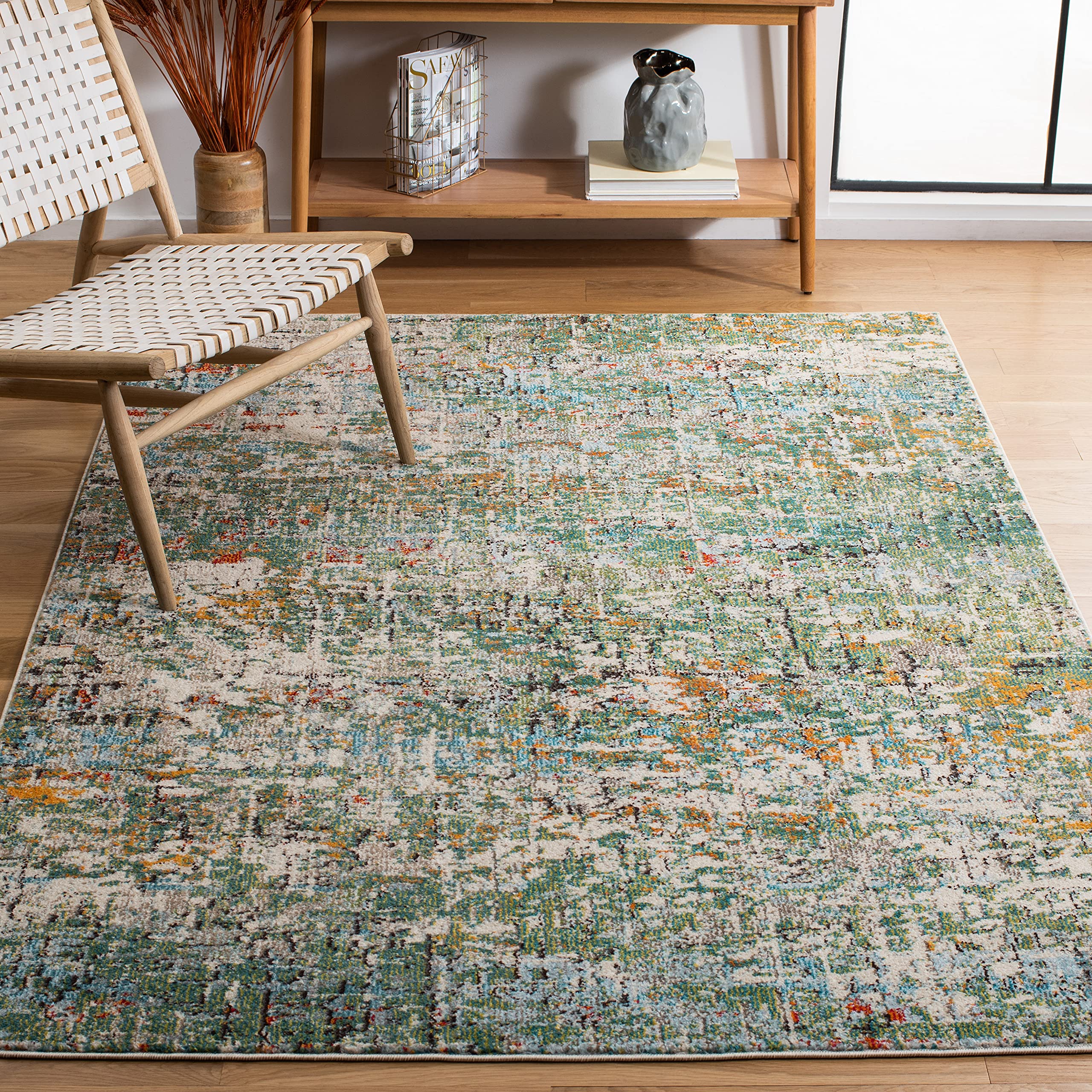SAFAVIEH Madison Collection 5 Square Green / Turquoise MAD460Y Modern Abstract Non-Shedding Living Room Bedroom Area Rug