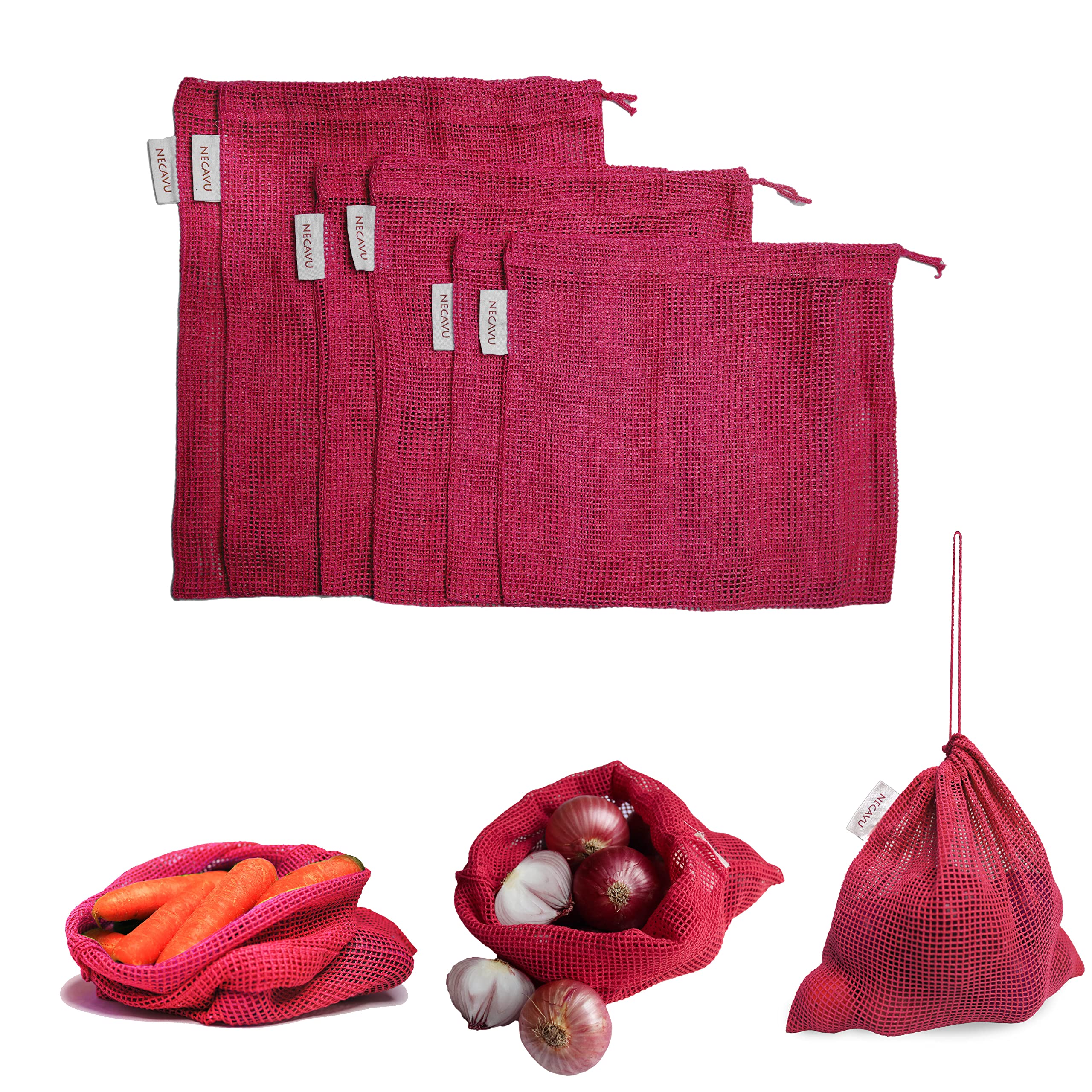 Necavu Cotton Set Of 6 Fridge Storage Bag | EcoFriendly Natural Cotton Vegetable Bag For Fridge & Mesh Net Fridge Accessories |