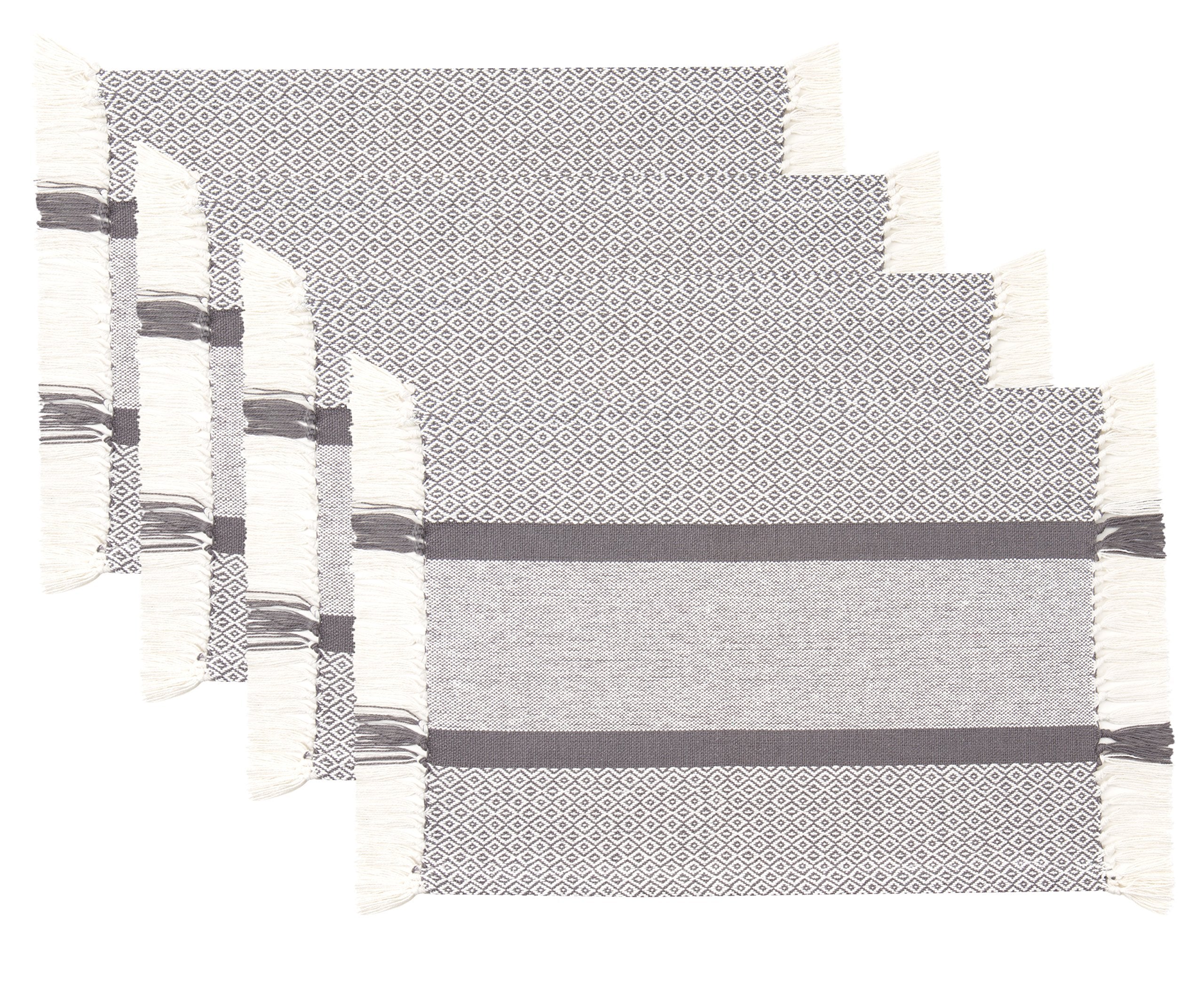 Placemats Set Of 4, Woven Cloth Placemat Set, 14X19 In, Gray Boho Place Mats For Kitchen Or Dining Table, Washable Cotton Table
