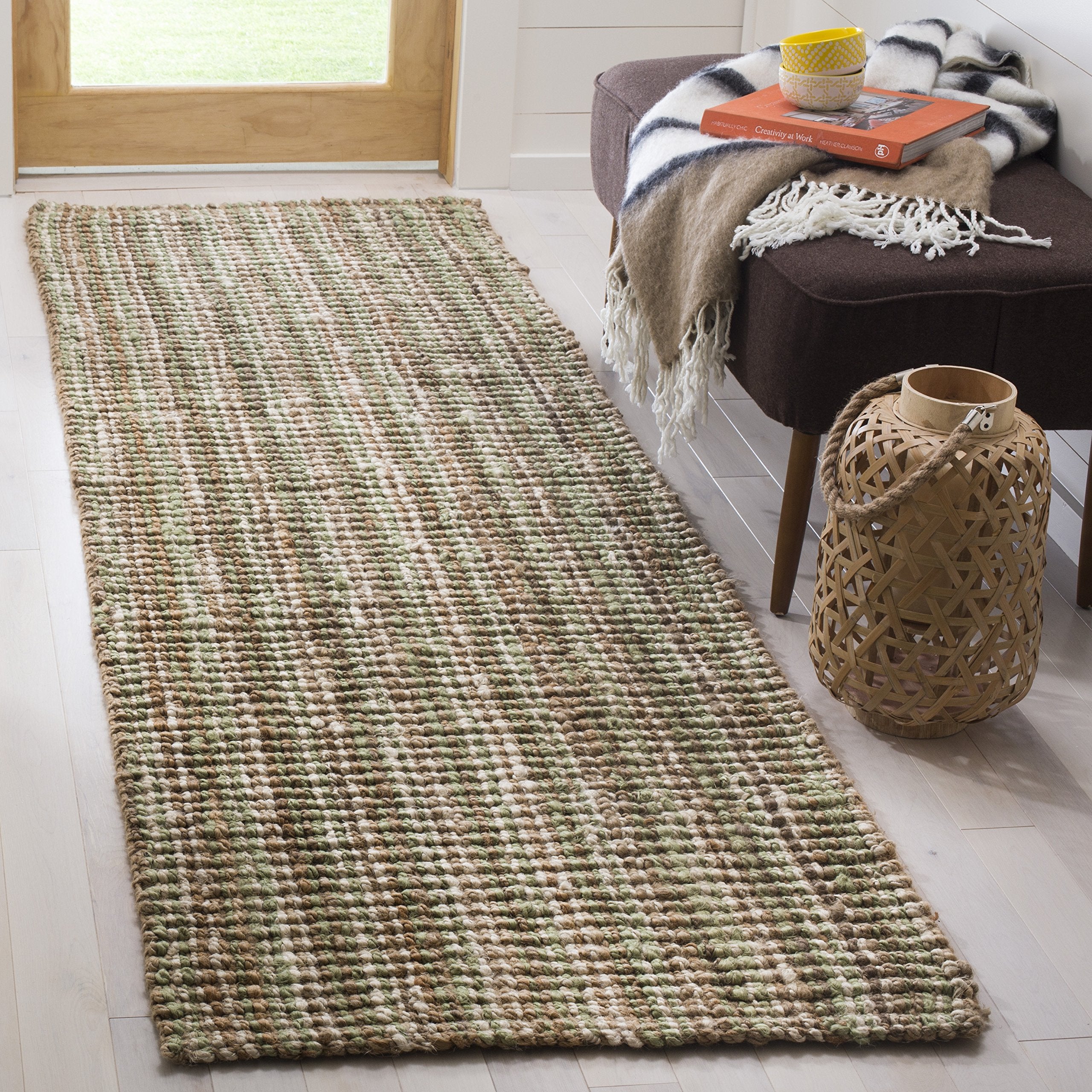 SAFAVIEH Natural Fiber Collection Accent Rug - 2 x 3, Sage & Natural, Handmade Chunky Textured Jute 0.75-inch Thick, Ideal for