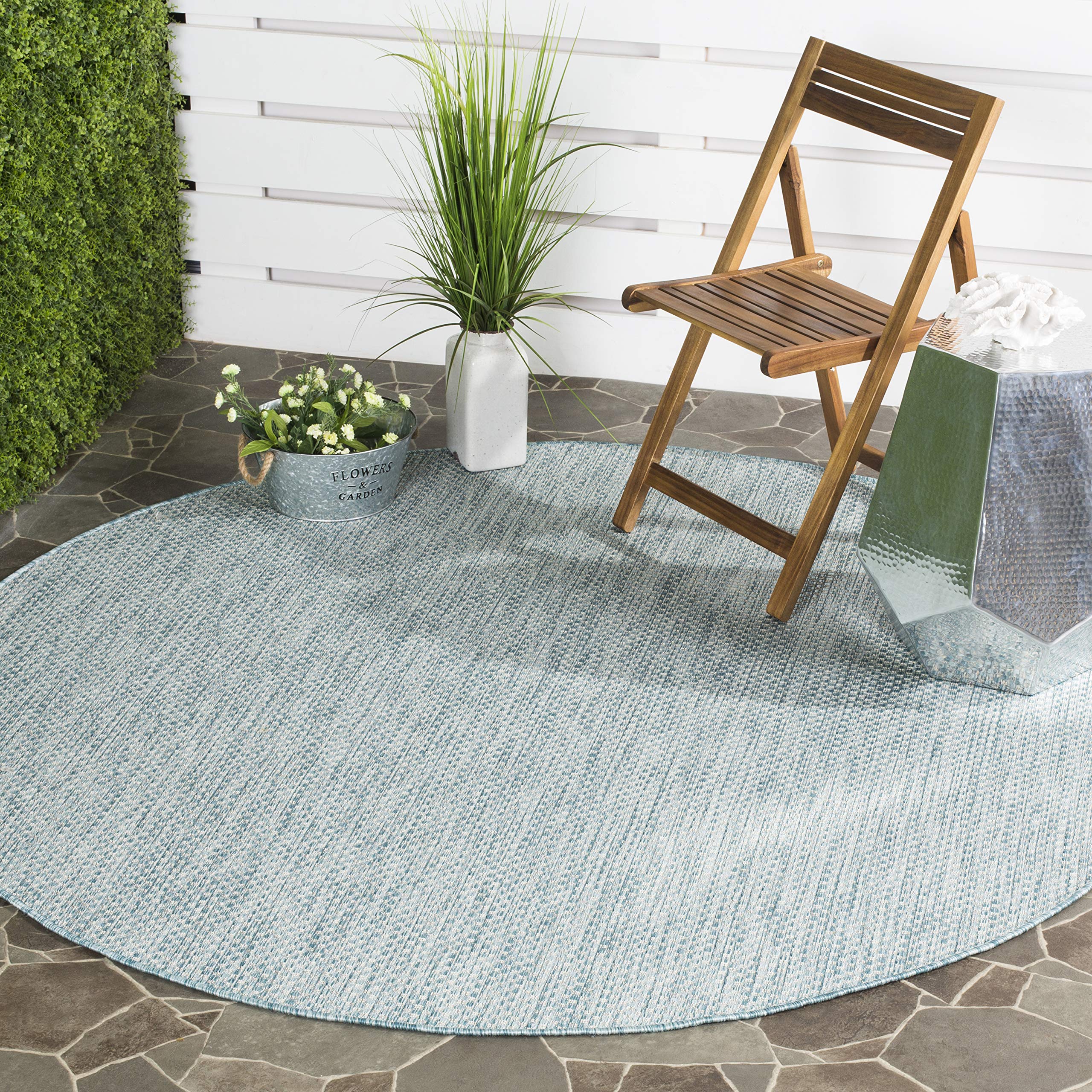 SAFAVIEH Courtyard Collection 4 Round Aqua/Grey CY8521 Indoor/ Outside Waterproof Easy cleansingPatio Backyard Mudroom Area Mat
