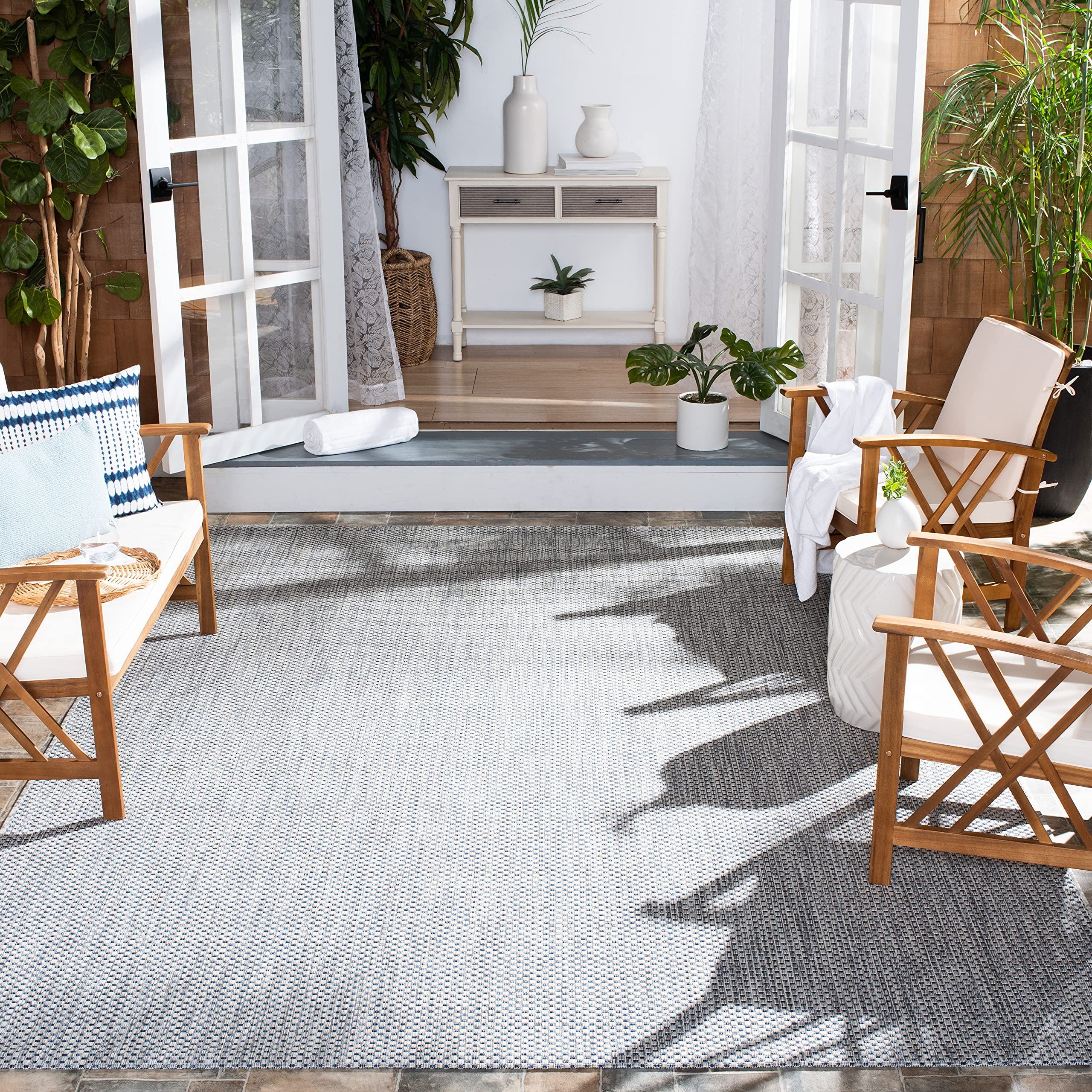 SAFAVIEH Courtyard Collection Area Rug - 8 x 11, Grey & Navy, Non-Shedding & Easy Care, Indoor/Outdoor & Washable-Ideal for Pa