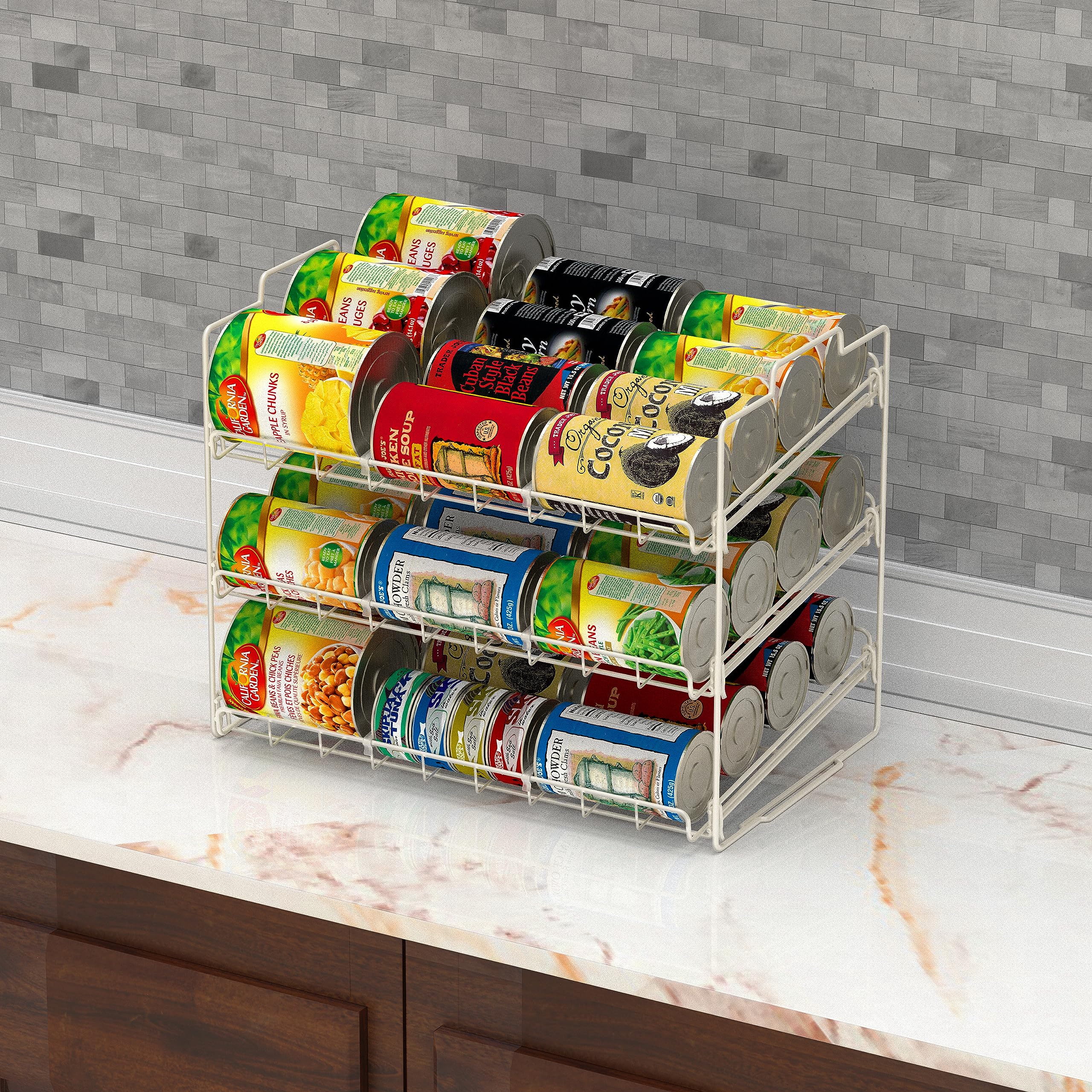 Deco Brothers Stackable Can Rack Organizer For Kitchen And Pantry, Holds Up To 36 Cans, White
