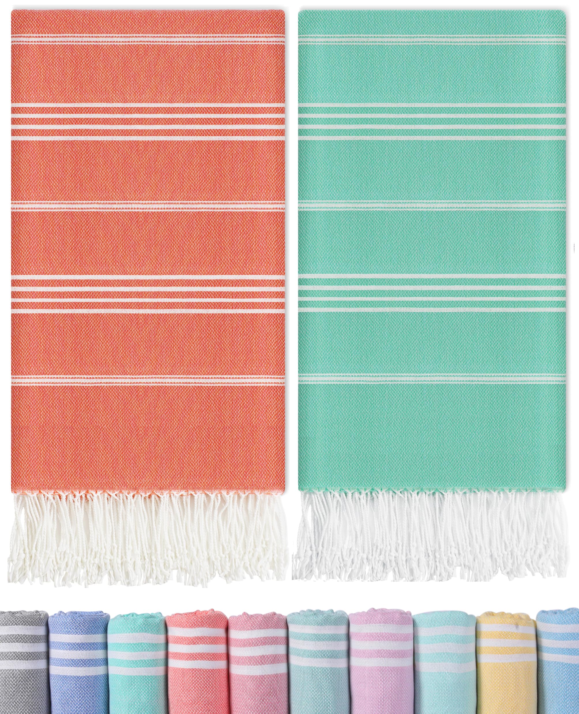 2 Packs Cotton Turkish Beach Towels Swim Towel Compact Oversized Sand Free Quick Dry Thin Luxury Best Organic Linen Toallas De P