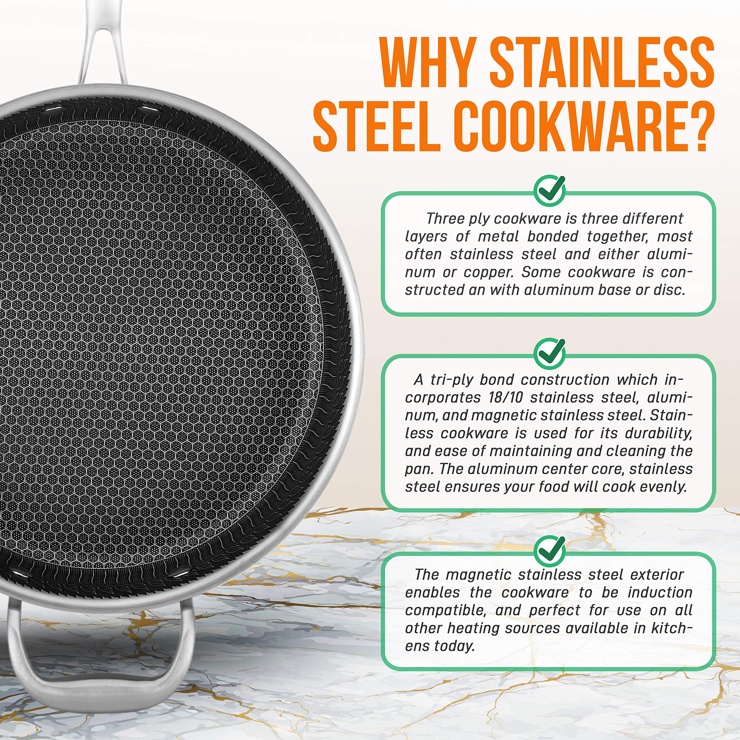 Nutrichef 3.4Qt Stainless Steel Jumbo Cooker - Triply Kitchenware Jumbo Cooker With Glass Lid - Dakin Etching Non-Stick Coating,