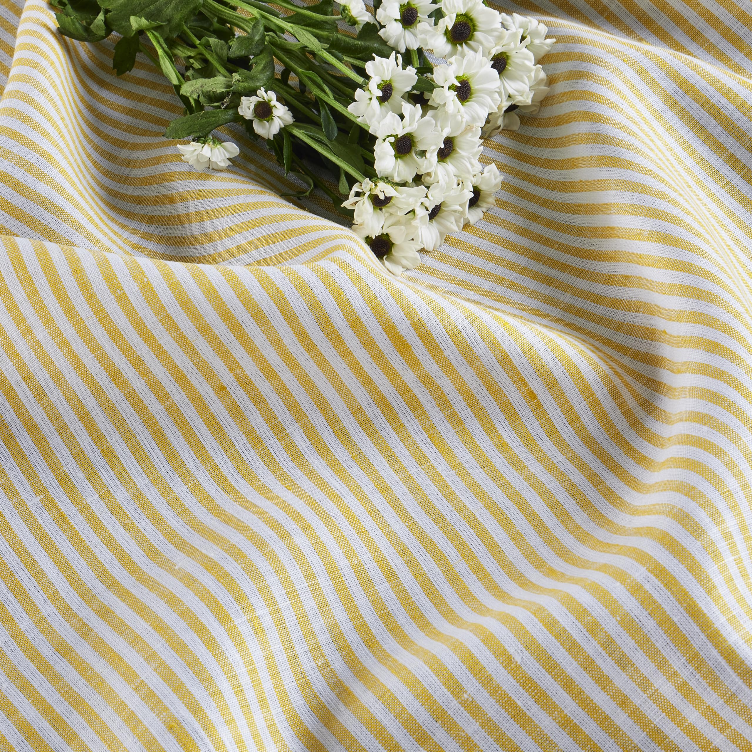 Solino Home Stripe Linen Dinner Napkins 20 X 20 Inch - 100% Pure Linen Spicy Mustard And White Cloth Napkins Set Of 4 For Spring