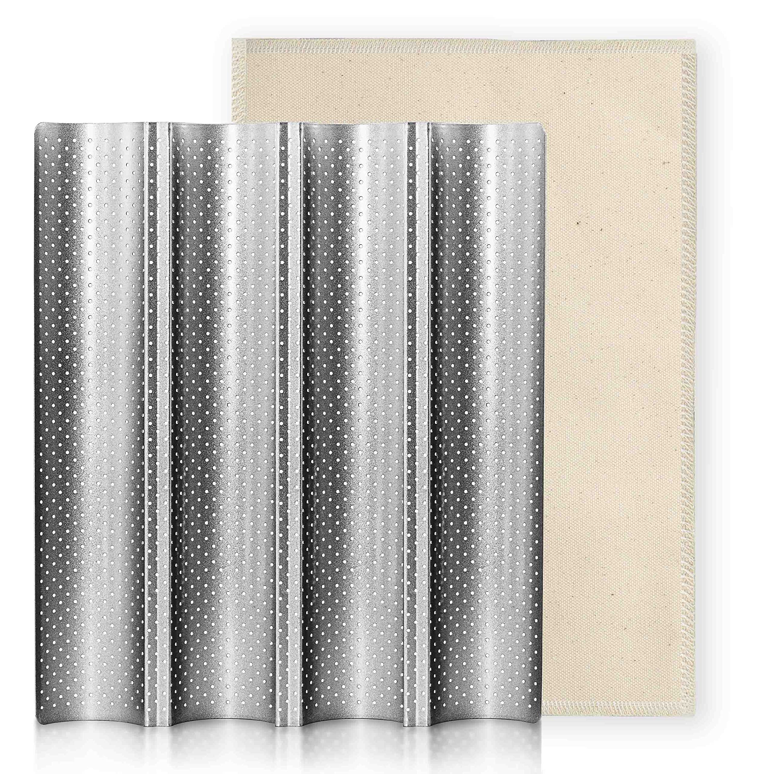 Anaeat Nonstick French Baguette Bread Pan With Thick Professional Proofing Cloth Dough Couche - Long Sourdough Bread Baking Pan