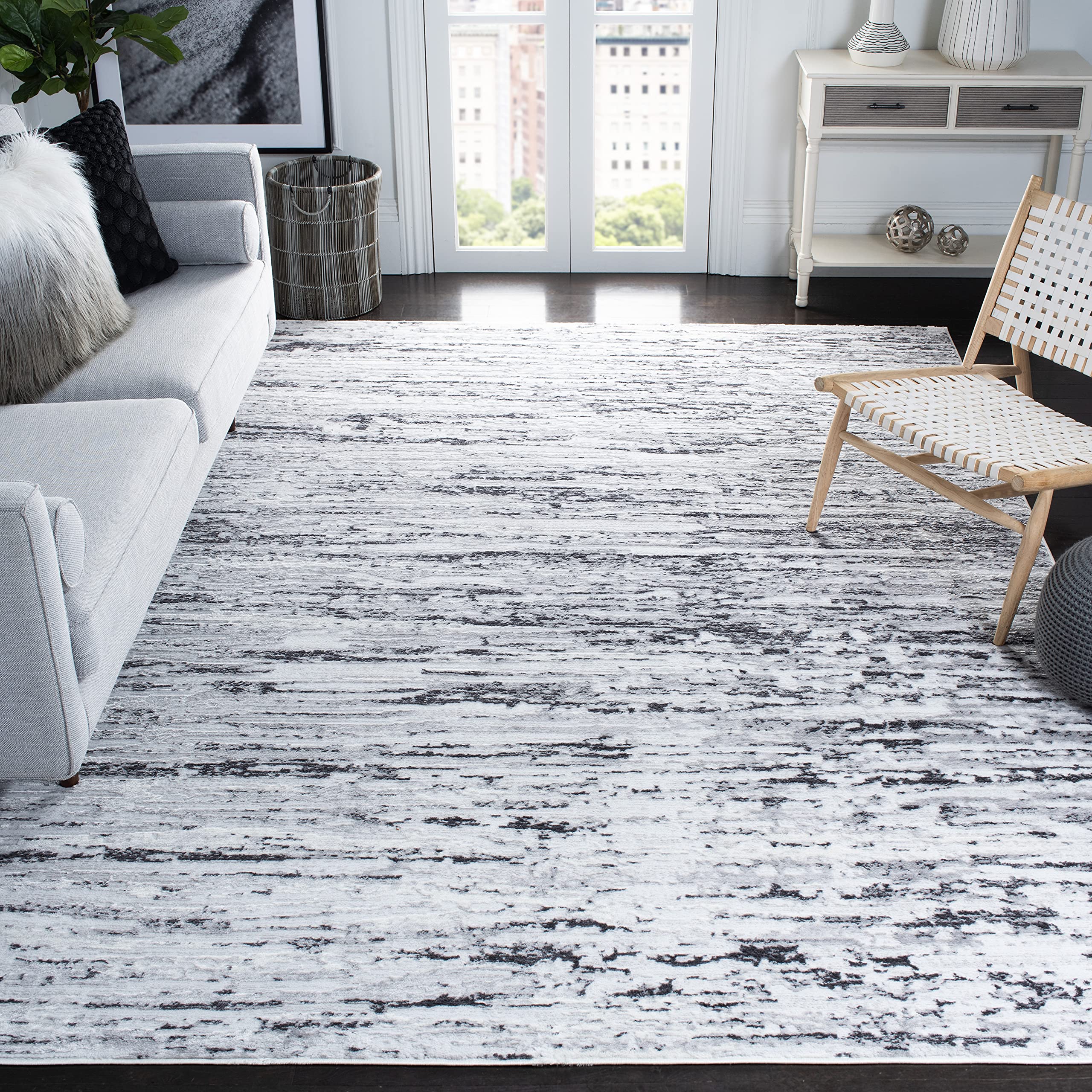 SAFAVIEH Amelia Collection Area Rug - 9 x 12, Light Grey & Charcoal, Modern Abstract Design, Non-Shedding & Easy Care, Ideal f