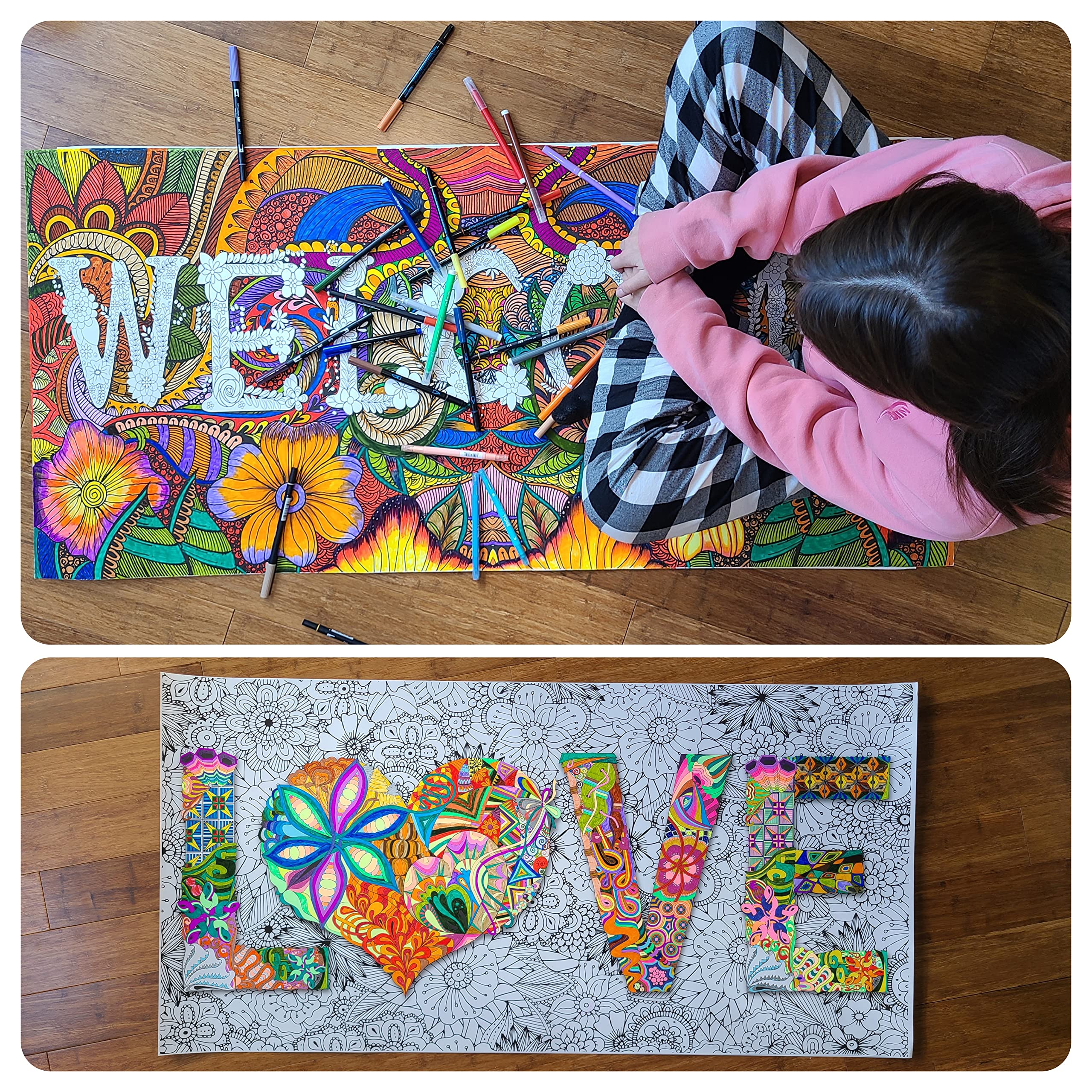 Sjprinter Inspirational Wall Art, Motivational Giant Coloring Poster Mandala For Kids Adults - Great For Girls, Boys, Arts Craft
