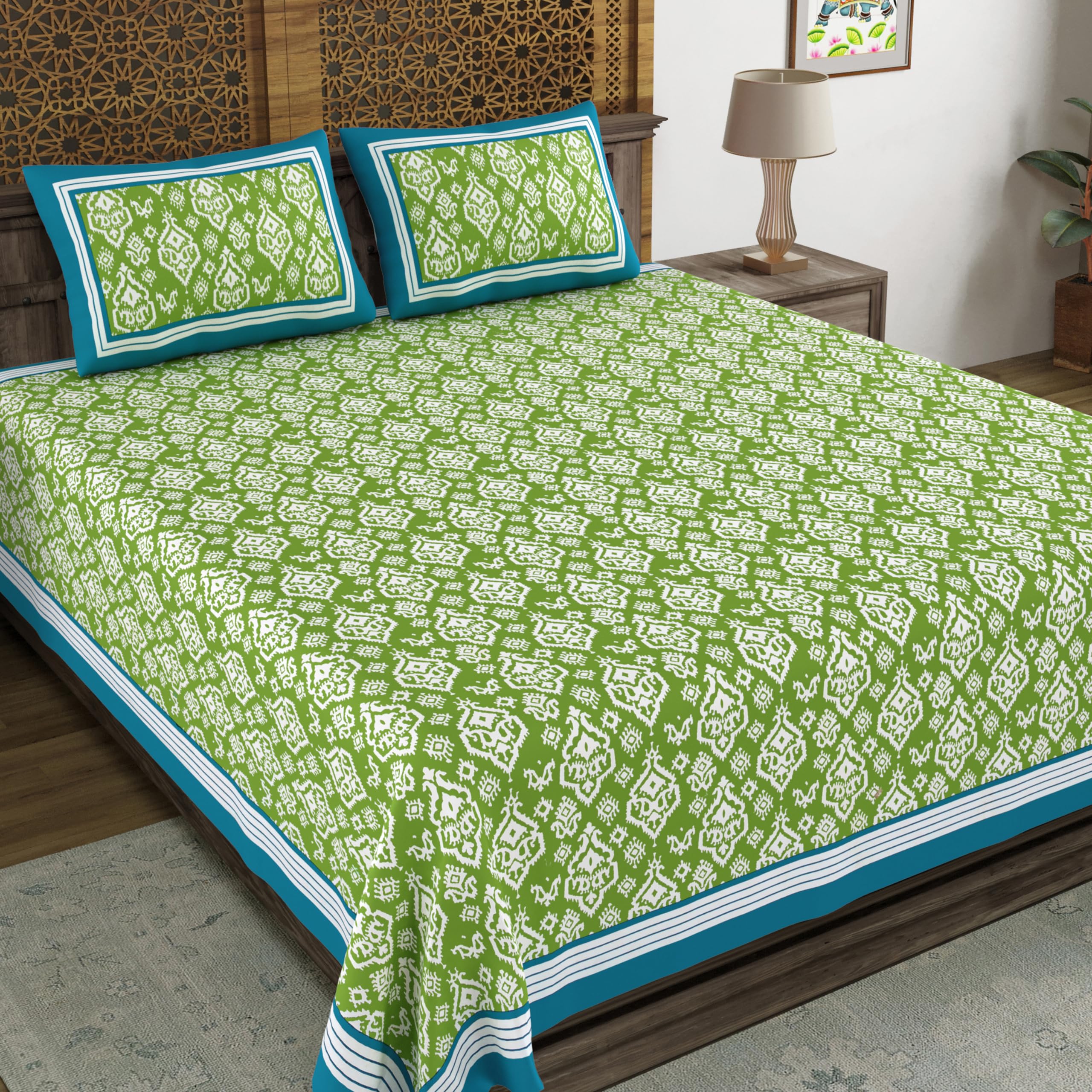Blocks Of India Hand Block Printed 200 Tc Cotton Super King Size Bedsheet(106 X 106) (Multi 14)