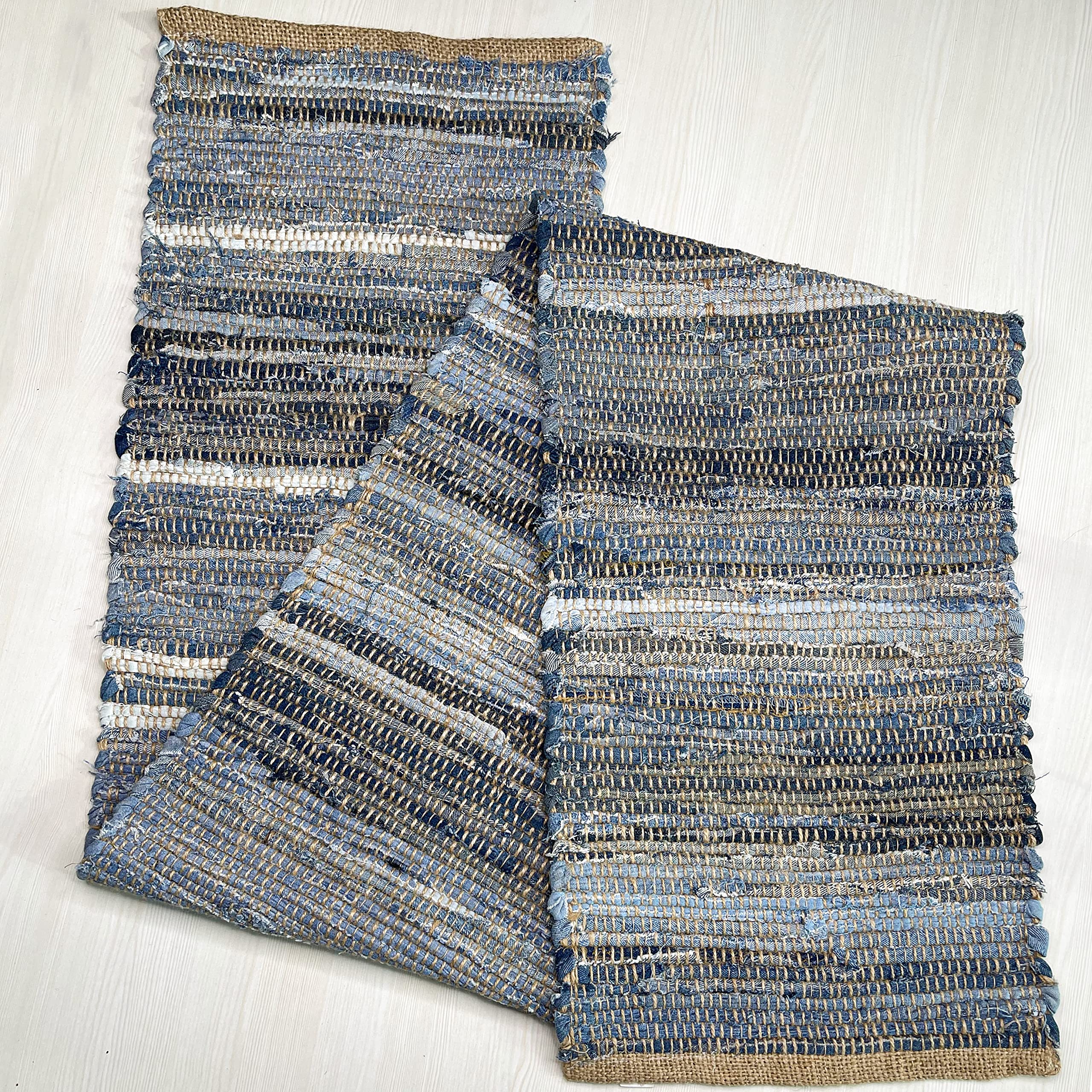 Chardin Home Eco Friendly Denim Chindi/Jute Table Runner, Size: 14''X72''