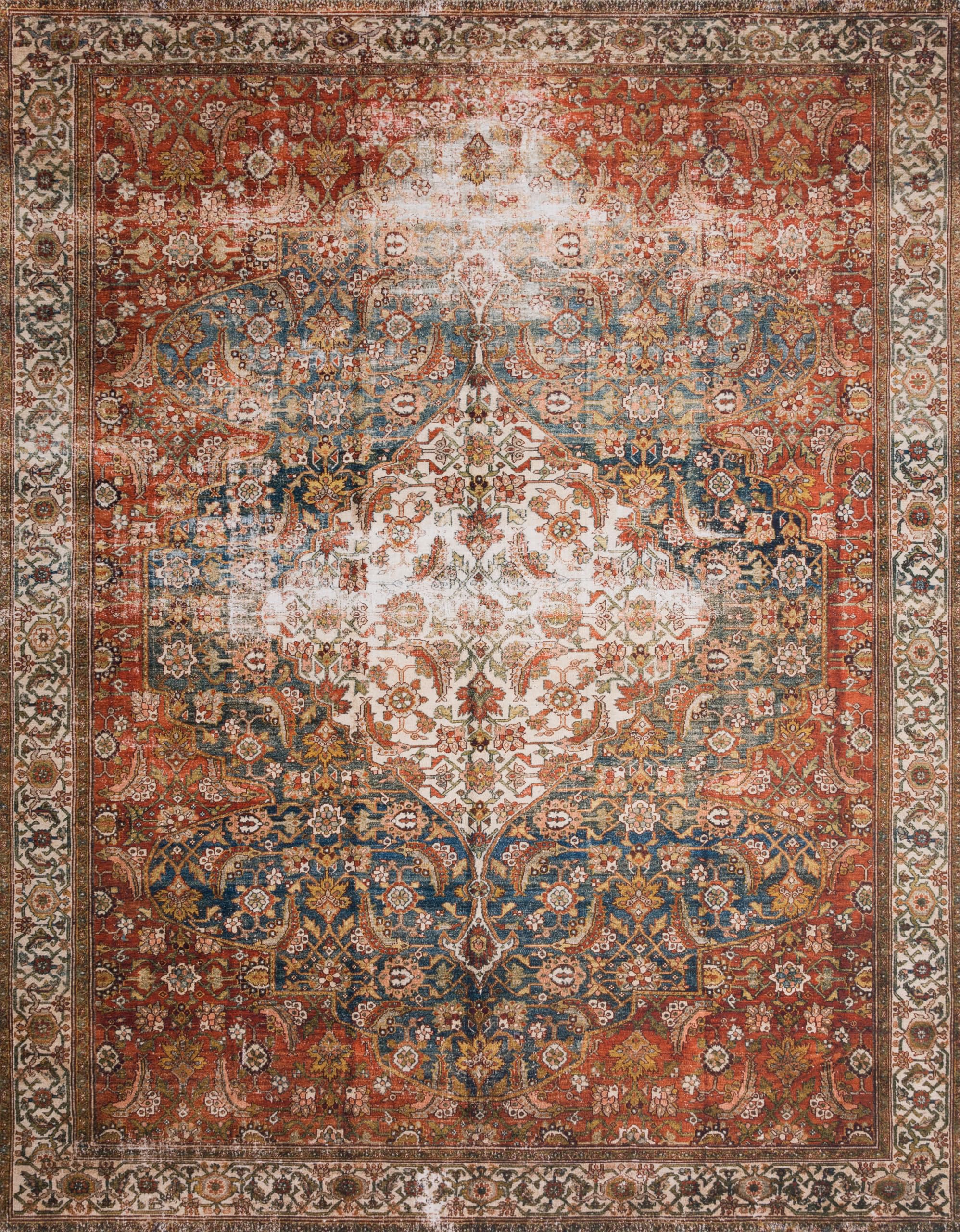 Loloi LAYLA Collection, LAY-05, Ocean / Multi, 2-6 x 9-6, .13 Thick, Runner Rug, Soft, Durable, Vintage Inspired, Distressed, 