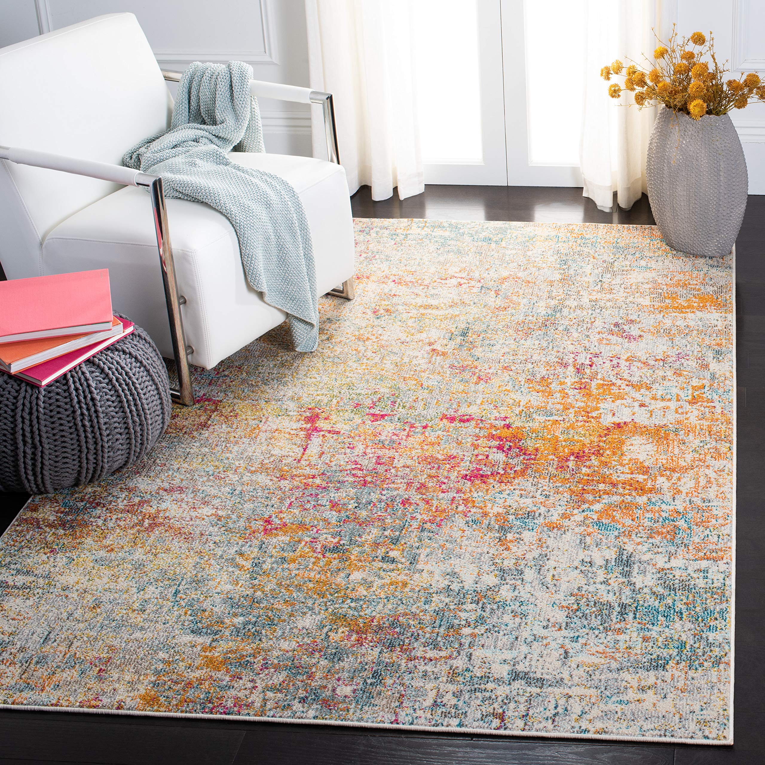 SAFAVIEH Madison Collection Accent Rug - 3 x 5, Grey & Turquoise, Modern Abstract Design, Non-Shedding & Easy Care, Ideal for 