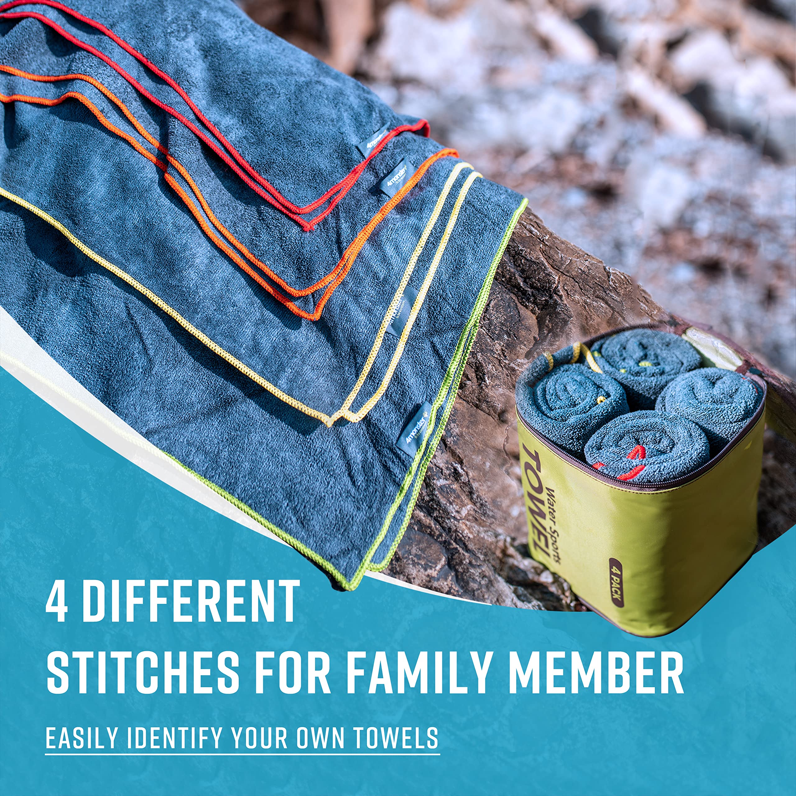 Monster 4 Pack Microfiber Camping Towel Quick Dry Super Absorbent Portable Swim Towel with Waterproof Towel Bag  Lightweight Boat Towel for RV Sport Gym Beach Pool Family Trip &Travel