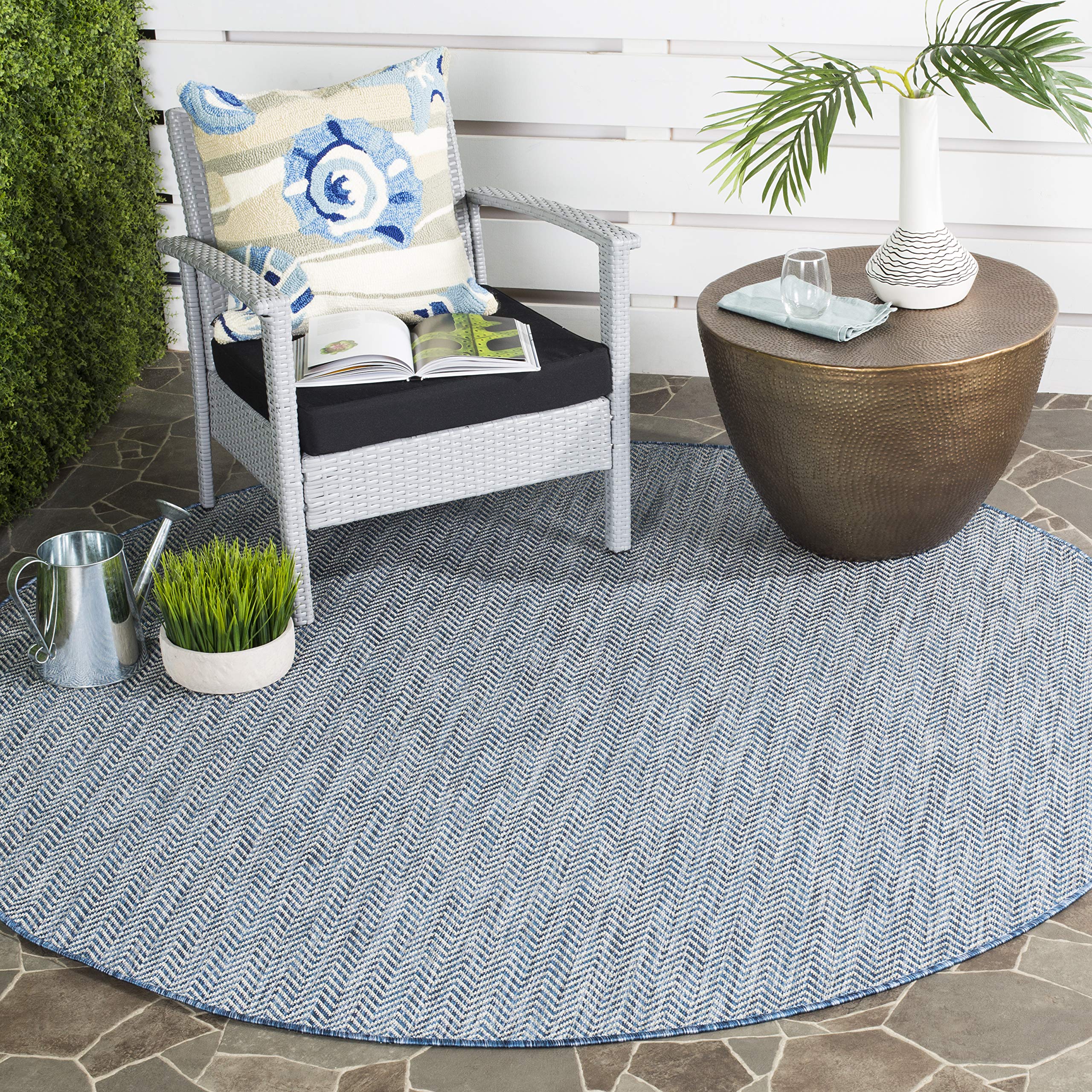 SAFAVIEH Courtyard Collection 710 x 710 Round Navy/Grey CY8022 Indoor/ Outdoor Patio Backyard Mudroom Area Rug