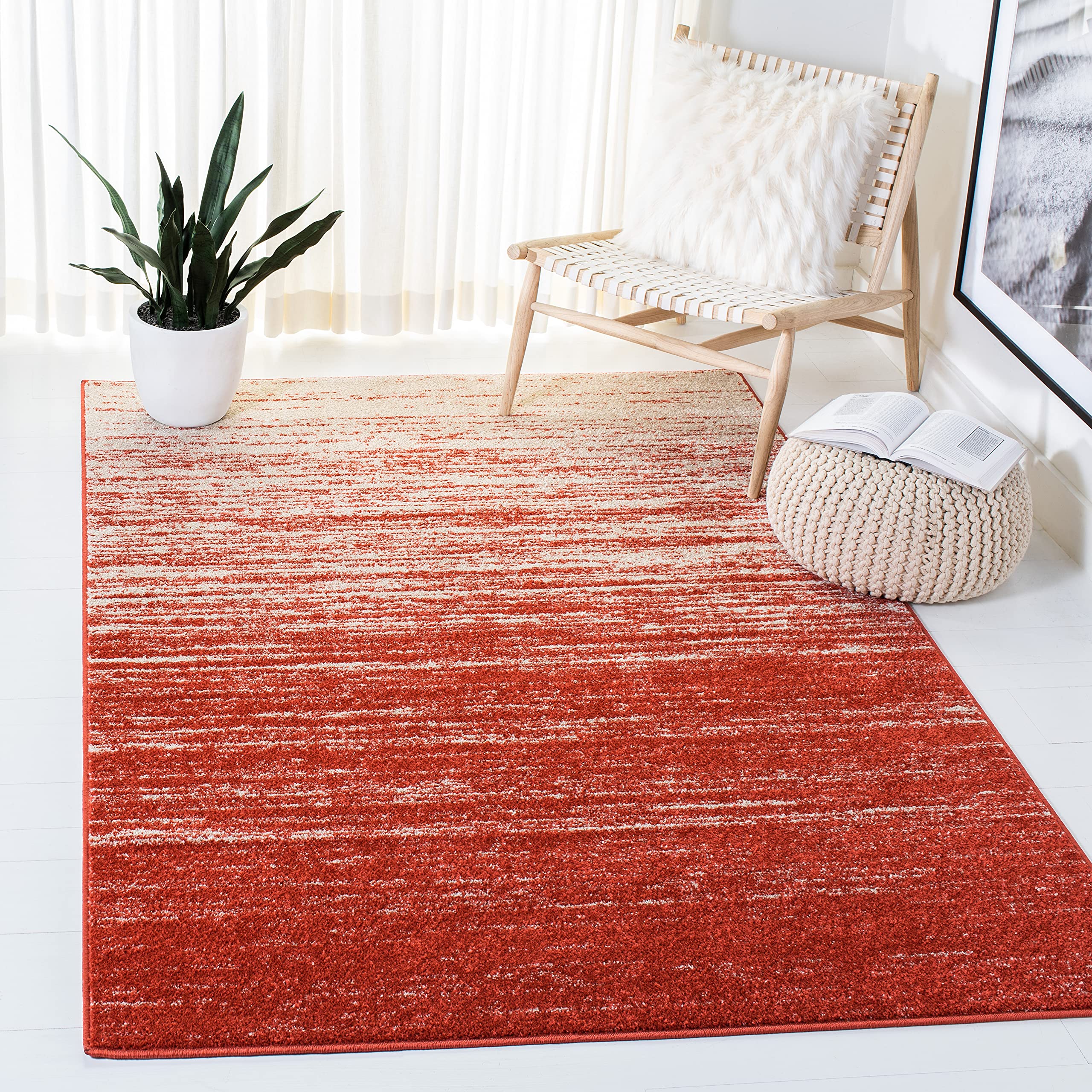 SAFAVIEH Adirondack Collection 67 Square Orange / Grey ADR113P Modern Ombre Non-Shedding Living Room Bedroom Area Rug