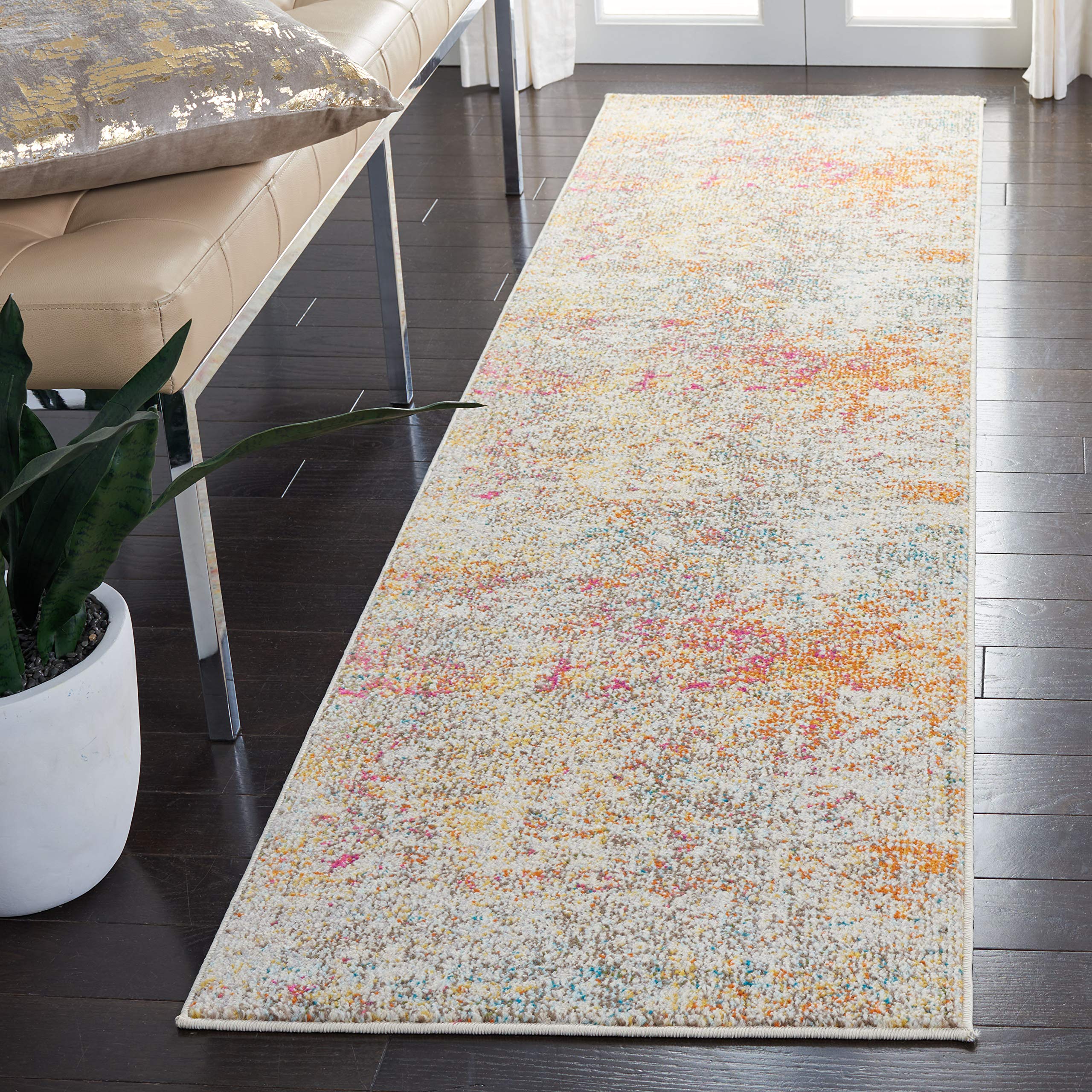 SAFAVIEH Madison Collection Runner Rug - 22 x 12, Grey & Turquoise, Modern Abstract Design, Non-Shedding & Easy Care, Ideal fo