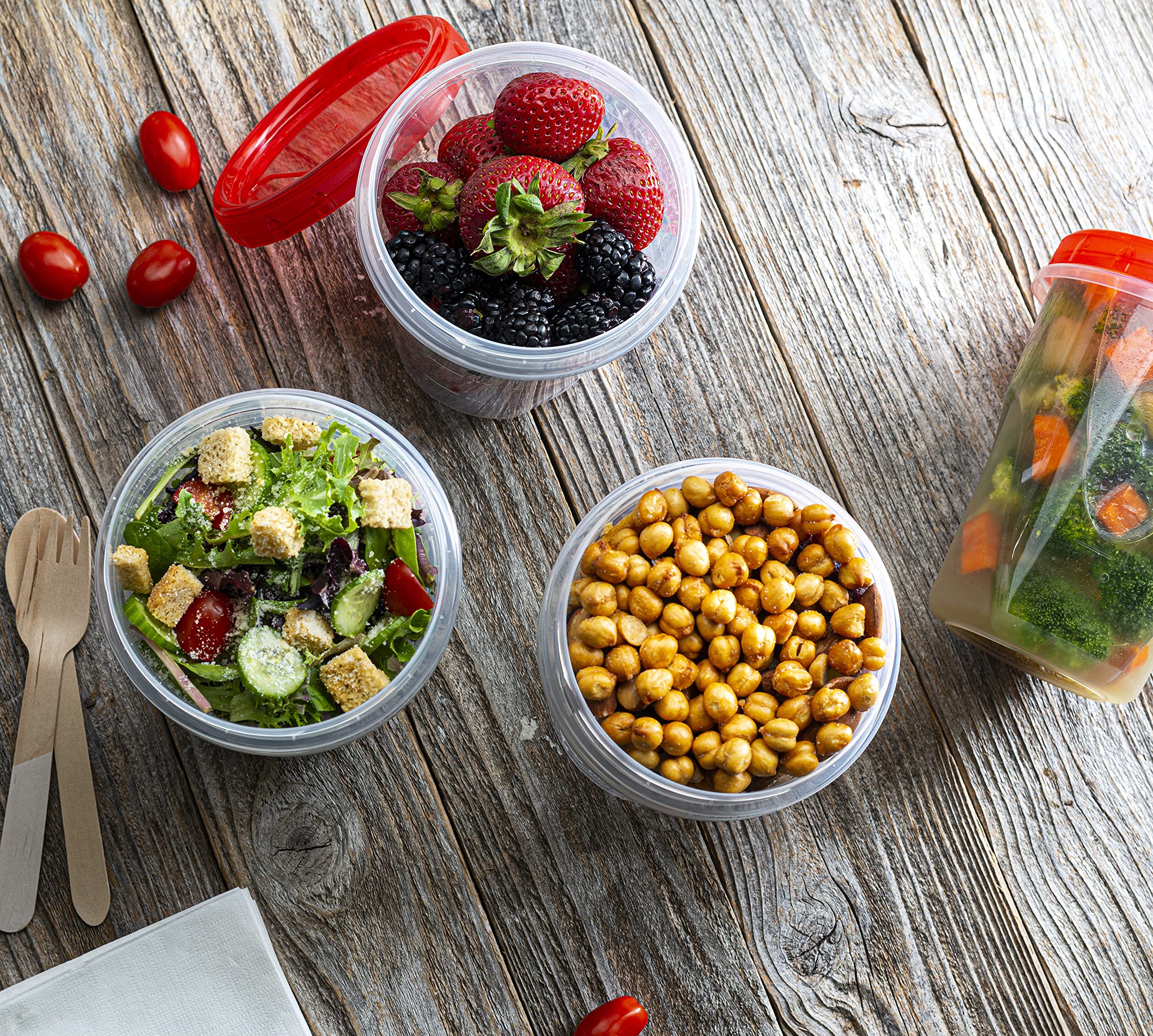 Elegant Disposables (32 Ounce 10 Pack) Twist Cap Containers Clear Bottom With Red Top Screw On Lids Twist Top Food Storage Freez