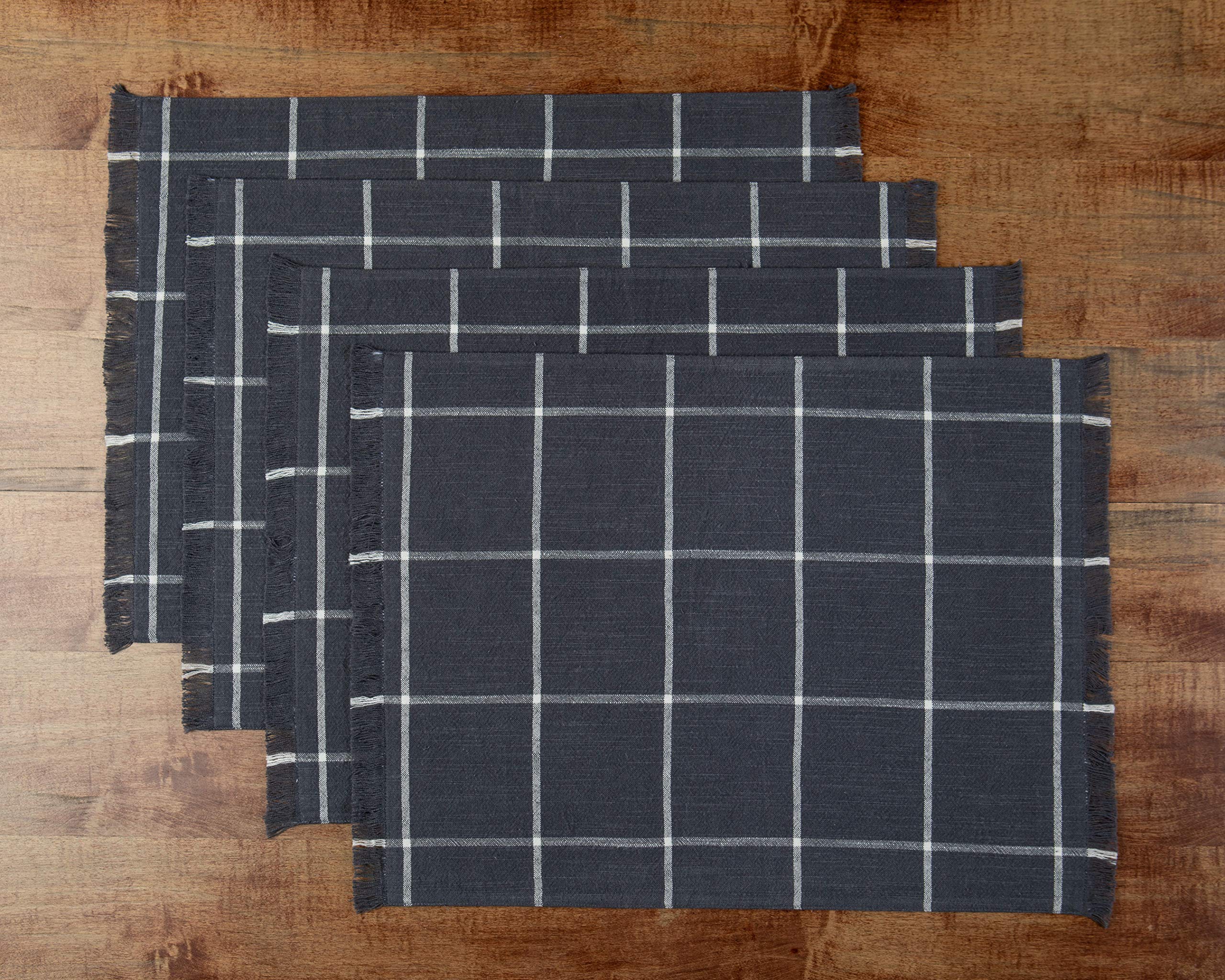 Placemats Set Of 4, Woven Cloth Placemat Set, 14X19 In, Gray Farmhouse Plaid Place Mats For Kitchen Or Dining Table, Washable Co