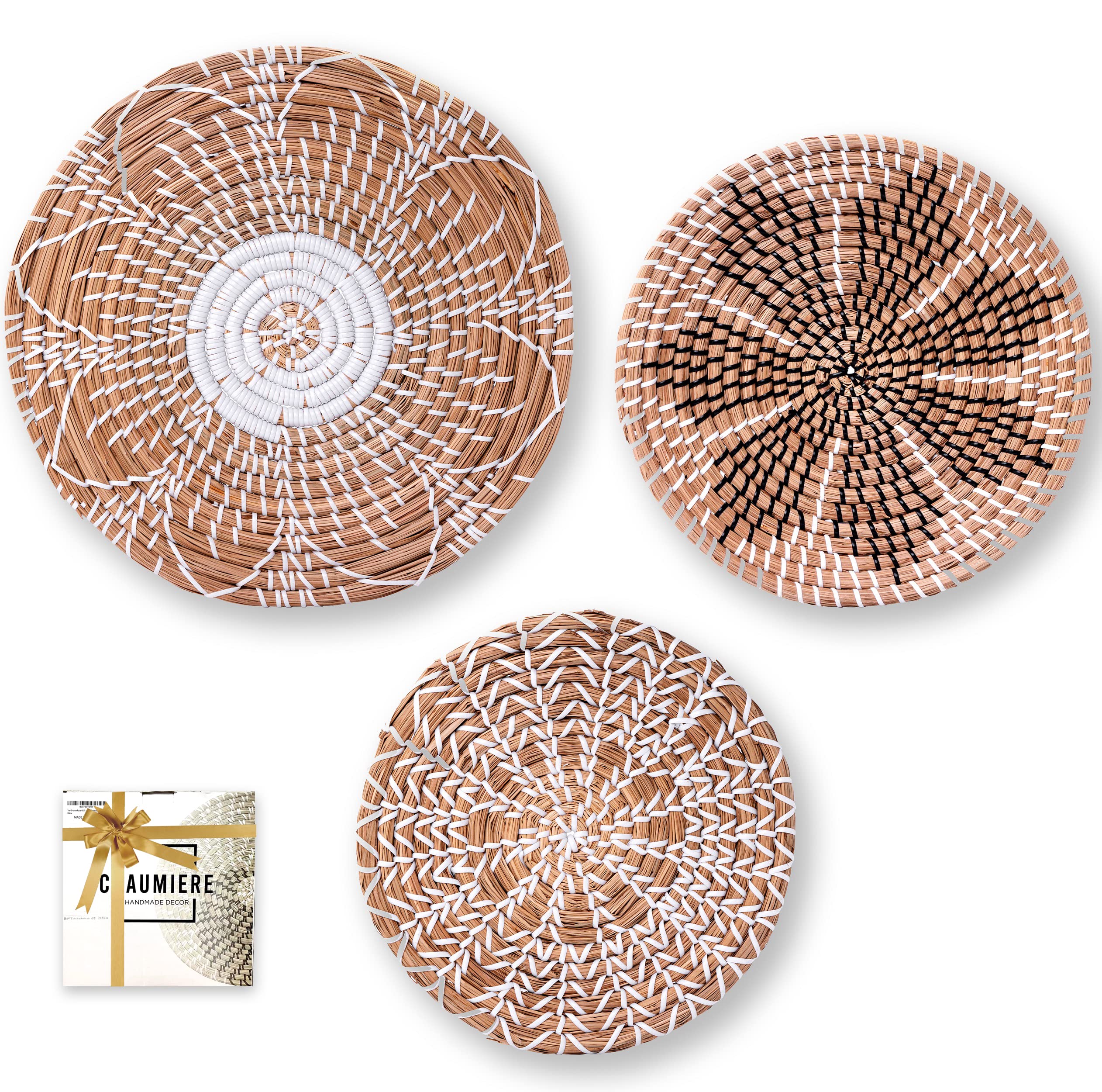 Chaumiere Scandinavian Rattan Wall Decor Boho gift - Hanging Woven wall basket wall decor set - Wicker Wall Decor Home Decor - W