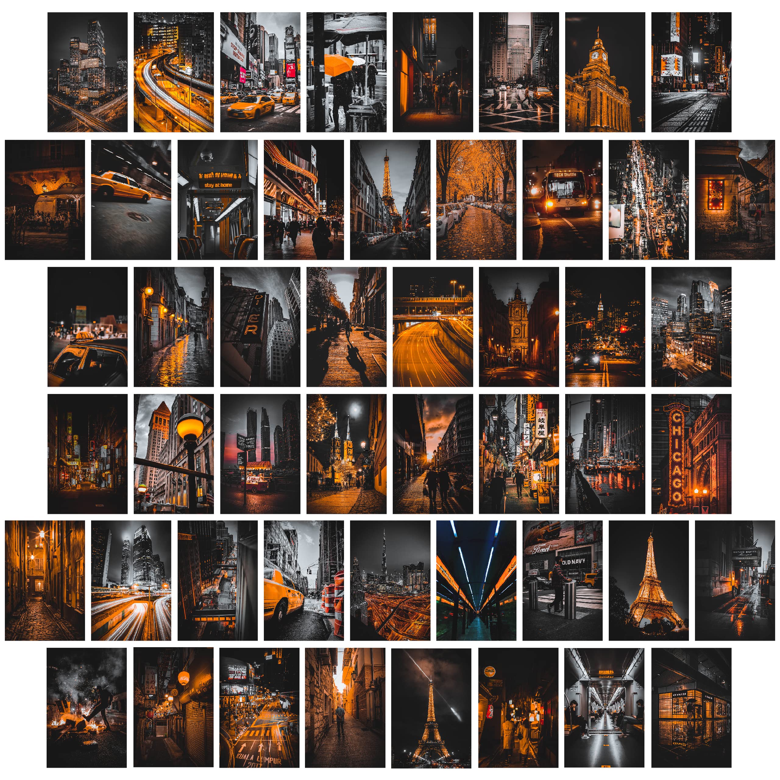 Kongsy Black Orange Wall Collage Kit - Aesthetic Pictures For Trendy Room Decor - 50Pcs Of 4X6 Inch Urban Street Art Prints - Or