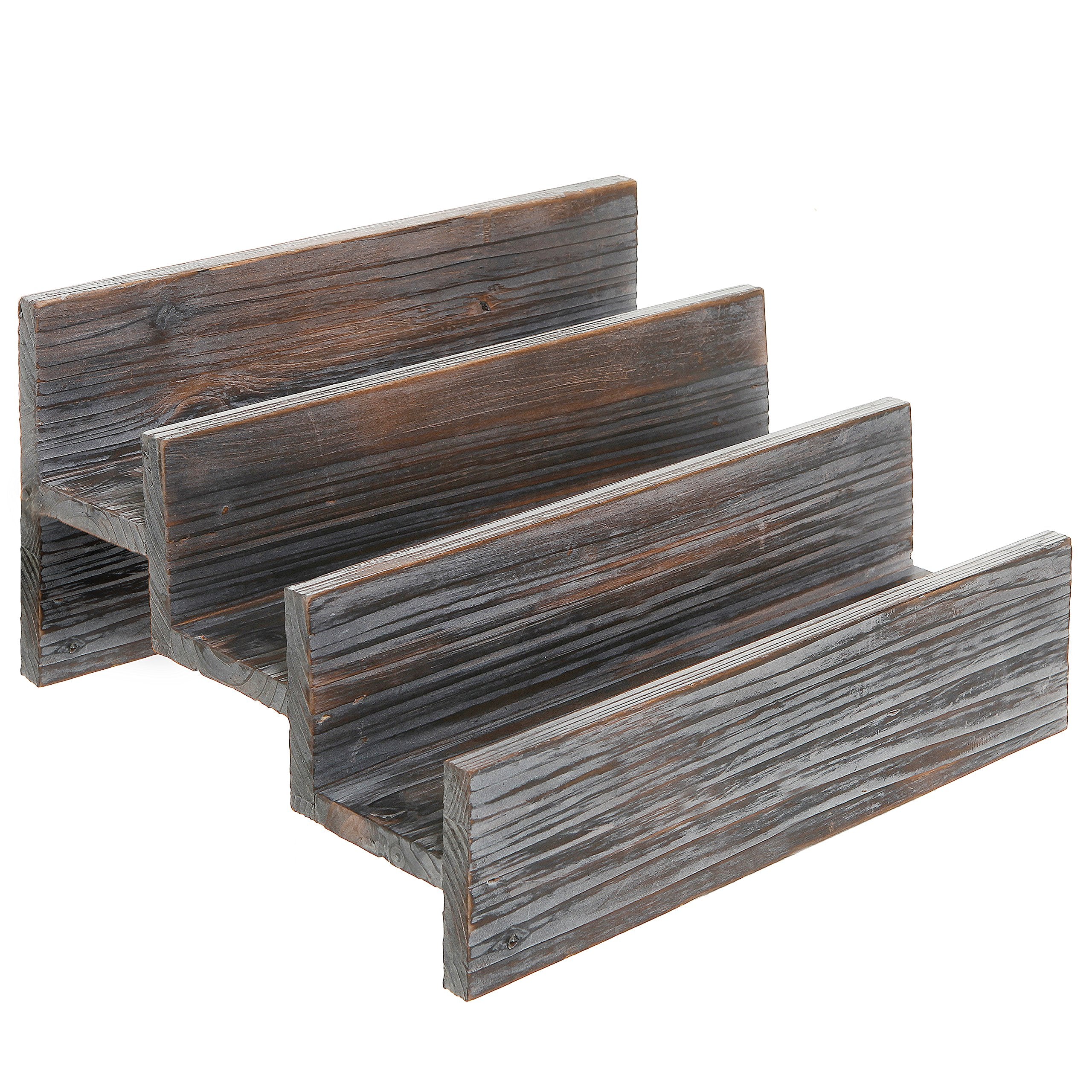 Mygift Rustic Torched Wood Spice Jar Organizer Rack With 3 Tier Stair Design, Kitchen Countertop Seasoning And Condiment Storage