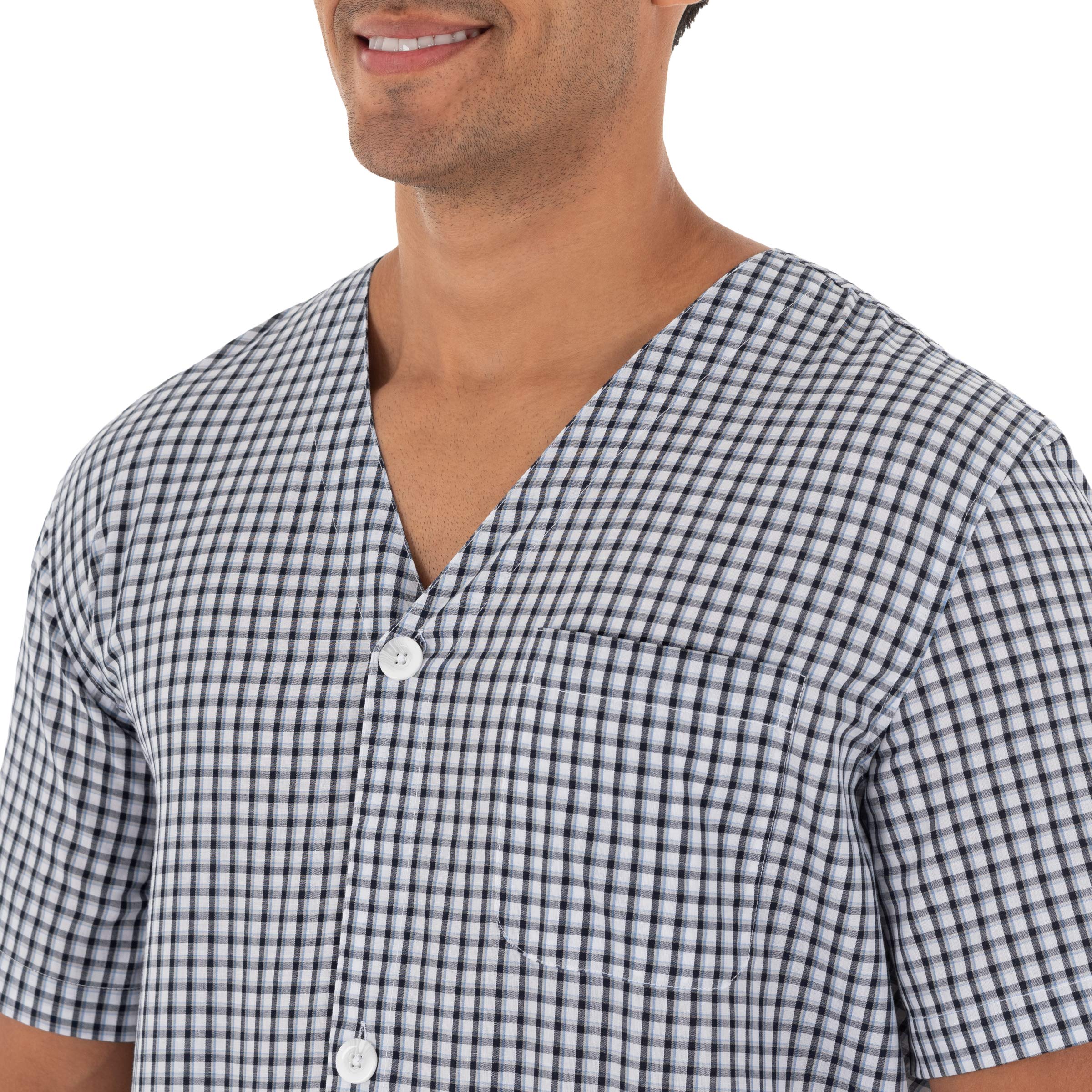 Fruit Of The Loom Mens Broadcloth Short Sleeve Pajama Set, Navywhite Check, 5X