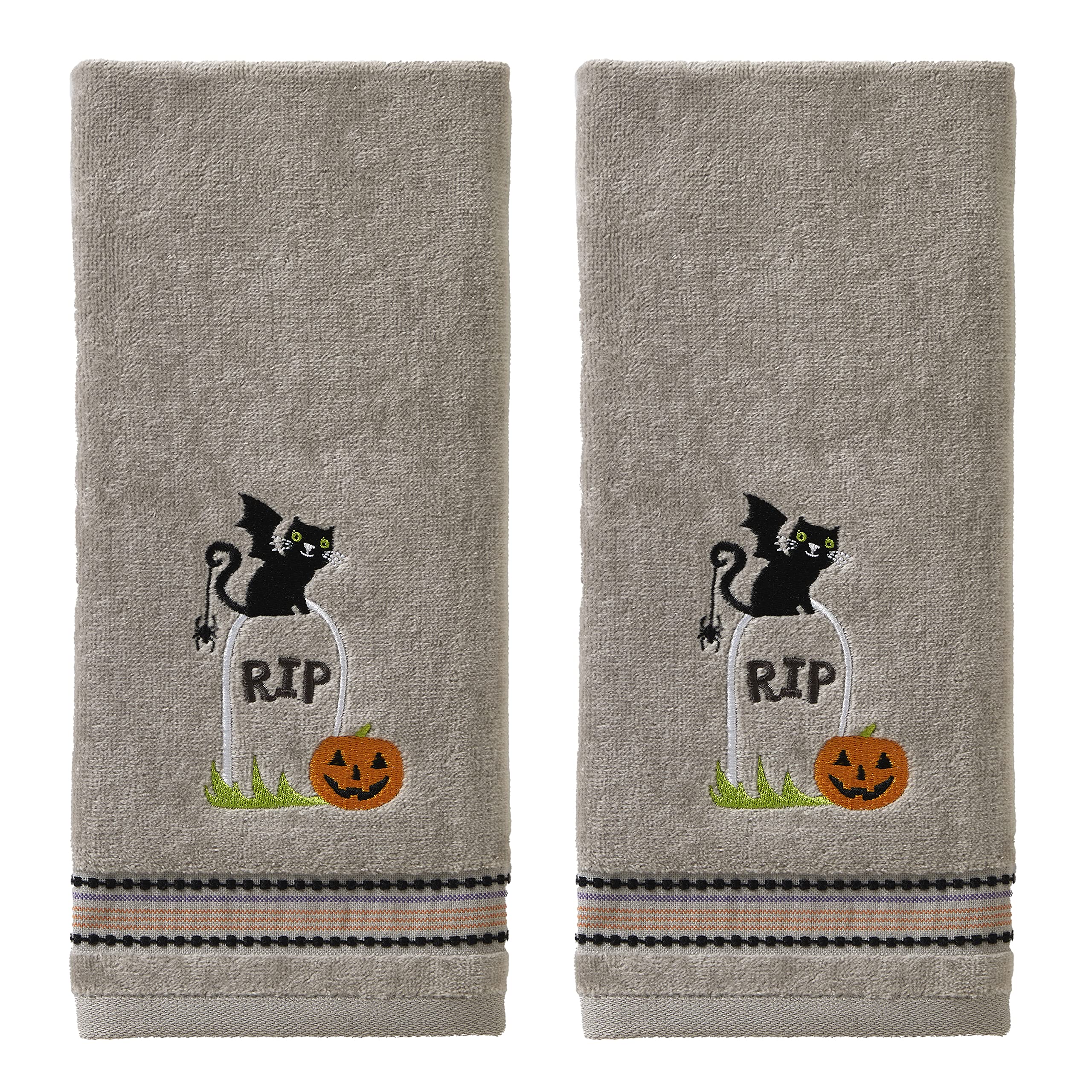 Skl Home Halloween Graveyard Cat Hand Towel Set For Bath/Kitchen/Bar & Gift, 2 Count
