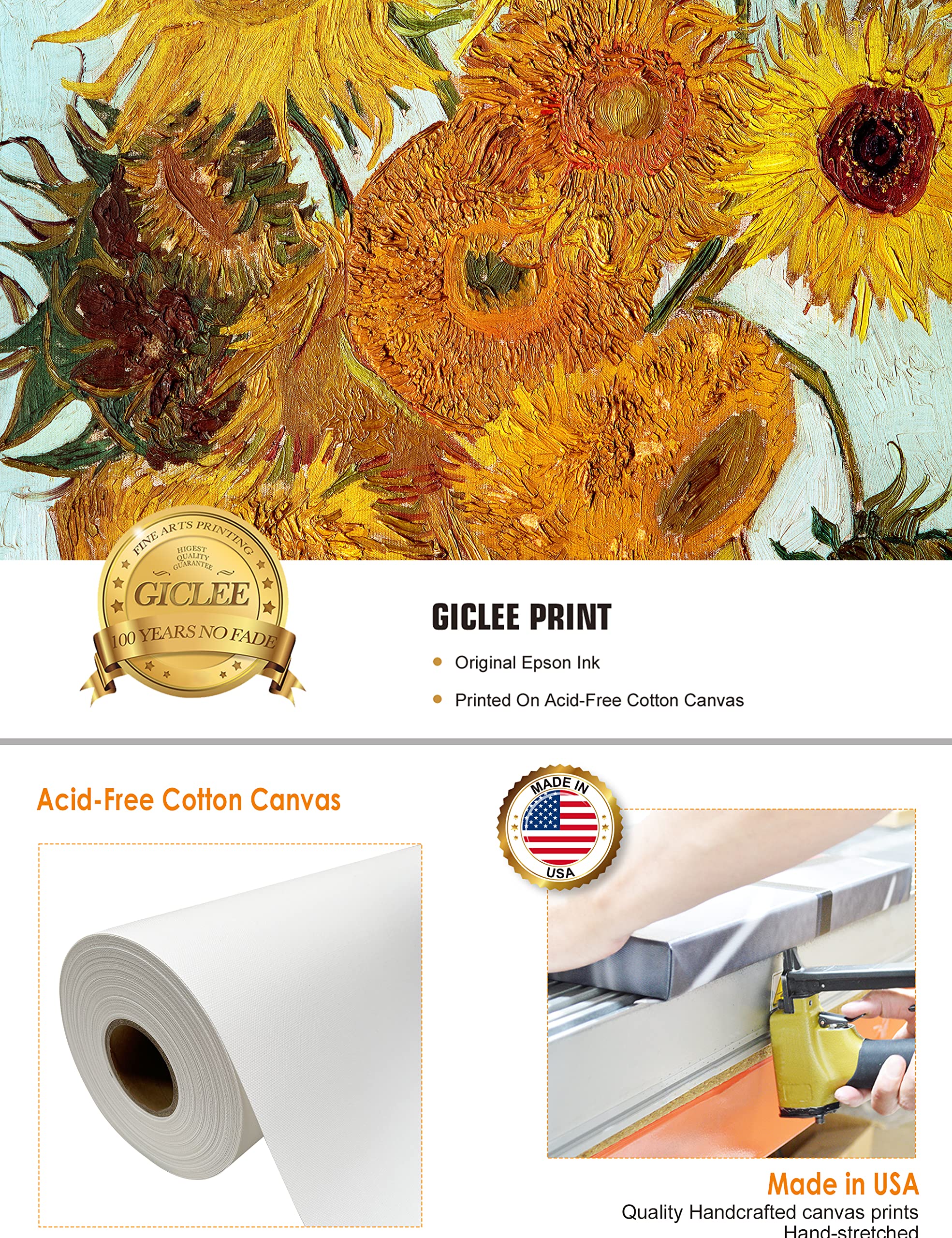 Decorarts - Twelve Sunflowers, Vincent Van Gogh Art Reproduction. Giclee Canvas Prints Wall Art For Home Decor 16X20, Depth 1.5