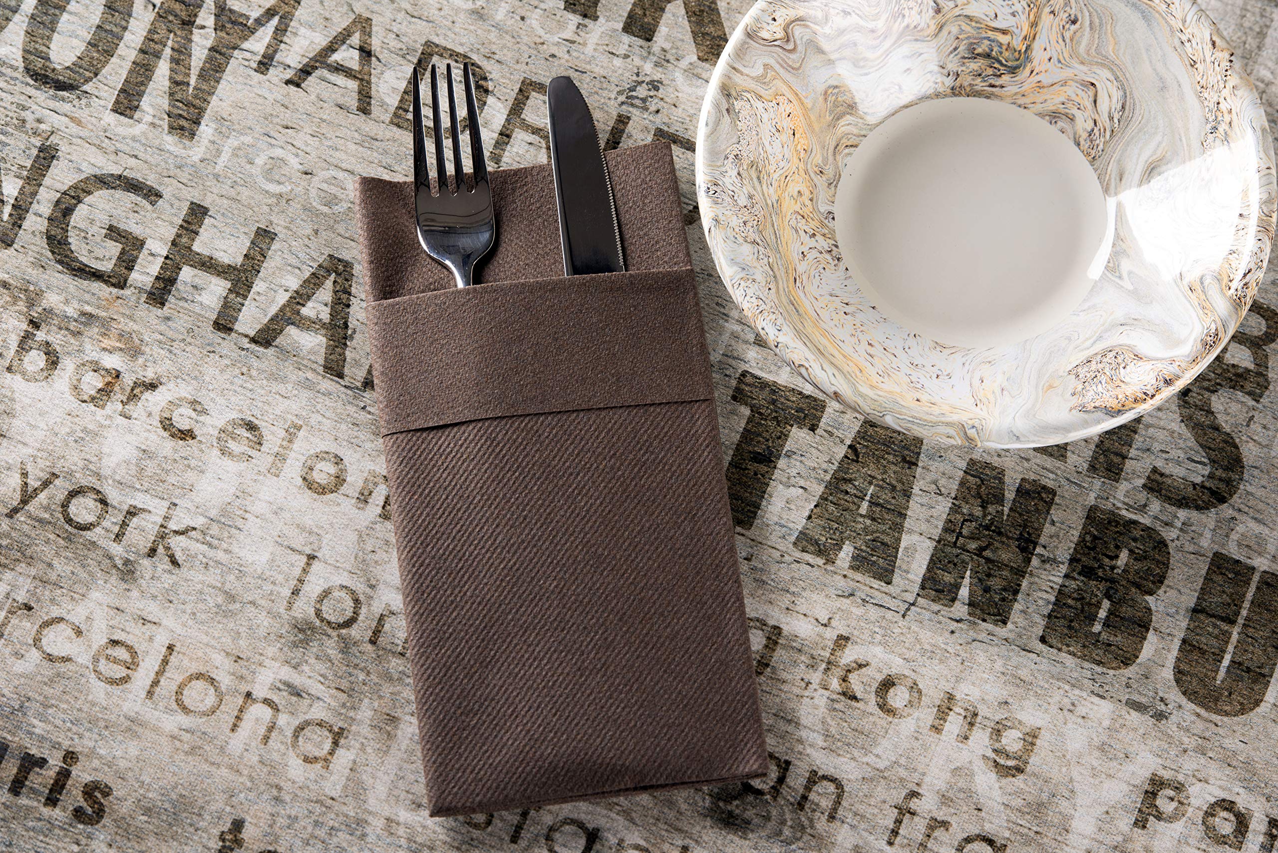 Brown Dinner Napkins Cloth Like with Built-in Flatware Pocket  Linen-Feel Absorbent Disposable Paper Hand Napkins for Kitchen  Bathroom  Parties  Weddings  Dinners or Events  1/8 Fold  Pack of 50