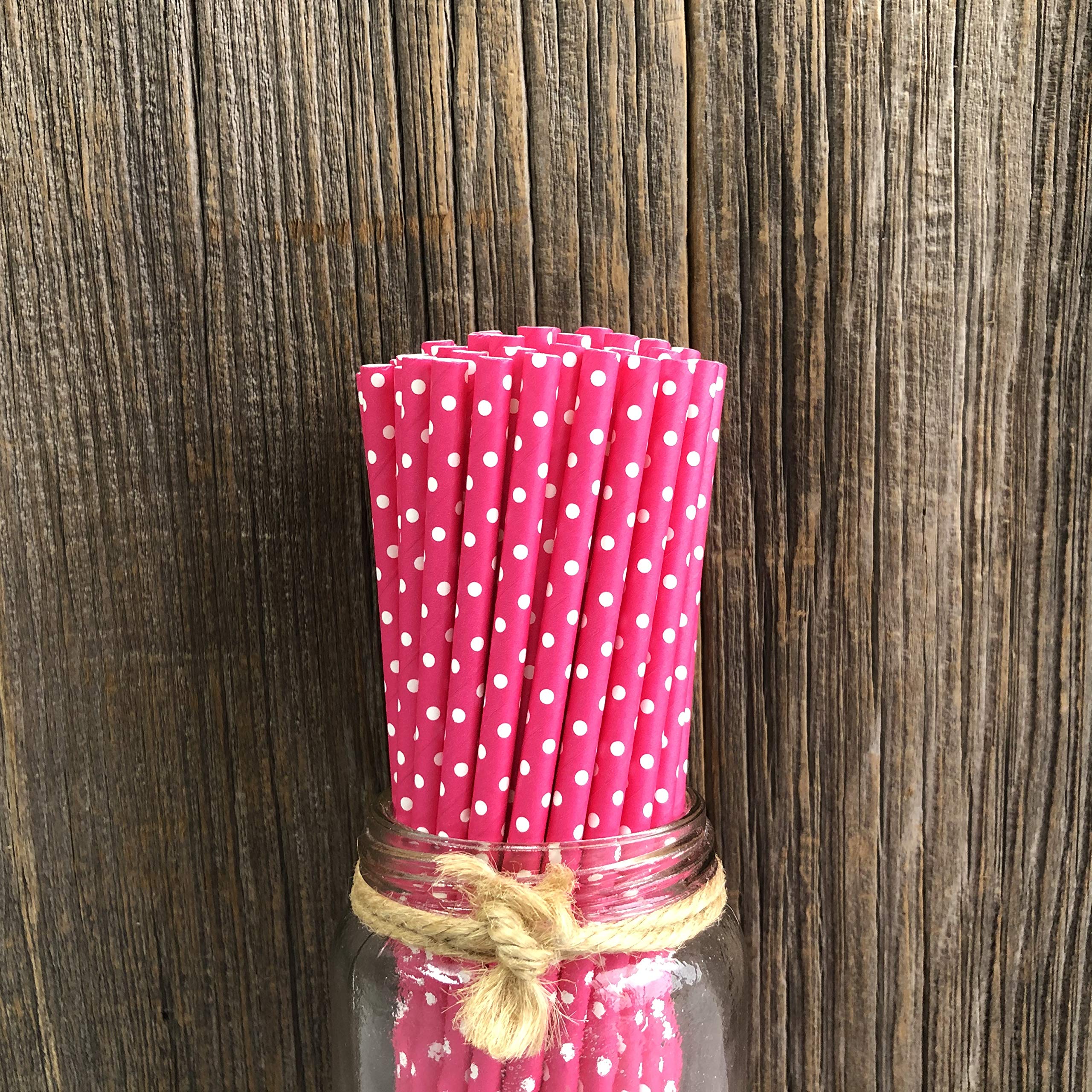 Paper Straws - Hot Pink White Polka Dot - Valentine'S Day Birthday Party Supply - 7.75 Inches - Pack Of 100 Outside The Box Pape