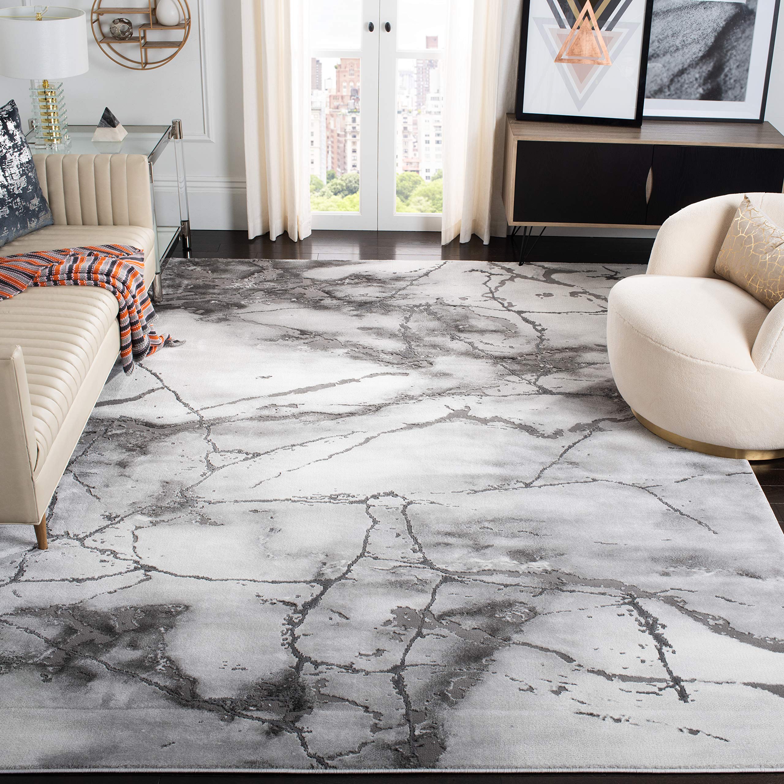 SAFAVIEH Craft Collection Area Rug - 8 x 10, Grey & Silver, Modern Abstract Design, Non-Shedding & Easy Care, Ideal for High T