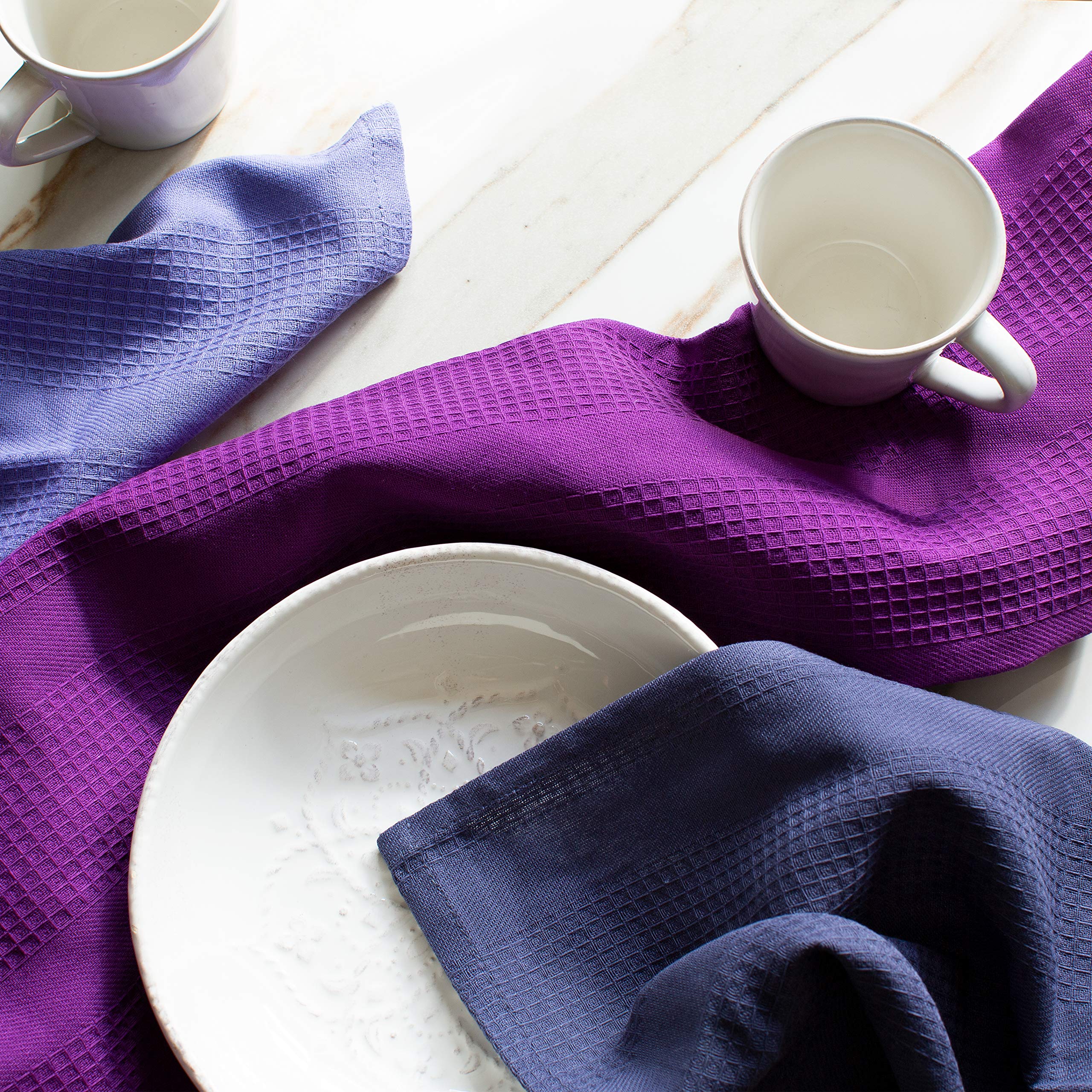 Cotton Craft 12 Pack Multicolor Kitchen Towels 16X28 Inches- Pure Cotton, Absorbent Waffle Weave