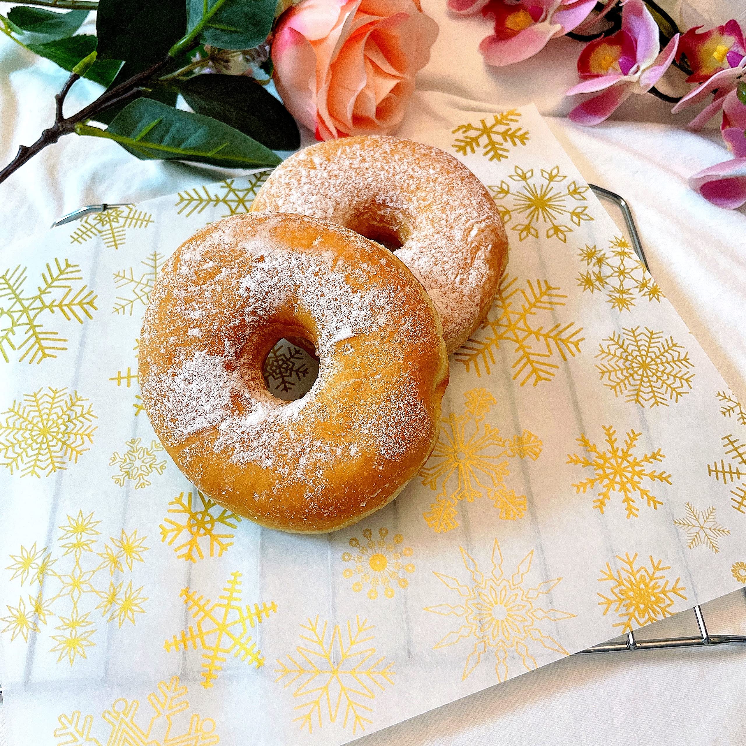 Suiwen Gold Snowflake Wax Paper Sheets Deli Wraps Tray&Basket Liner Deli Paper Wax Paper Baking Paper Colored Parchment Paper Gr