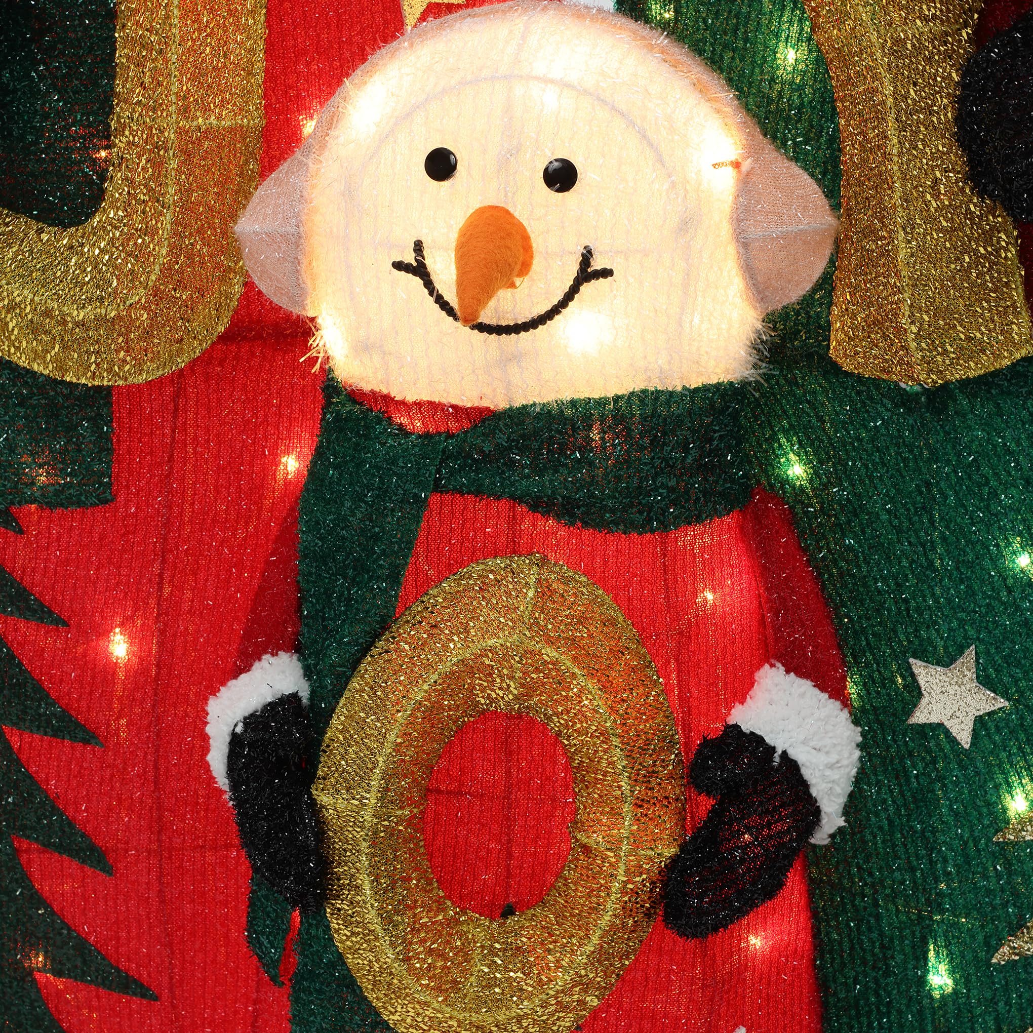 LuxenHome 3FT Lighted Snowman Family Outdoor Decoration, Prelit Joy Snowman with Hat and Scarf, Illuminated Christmas Decoration