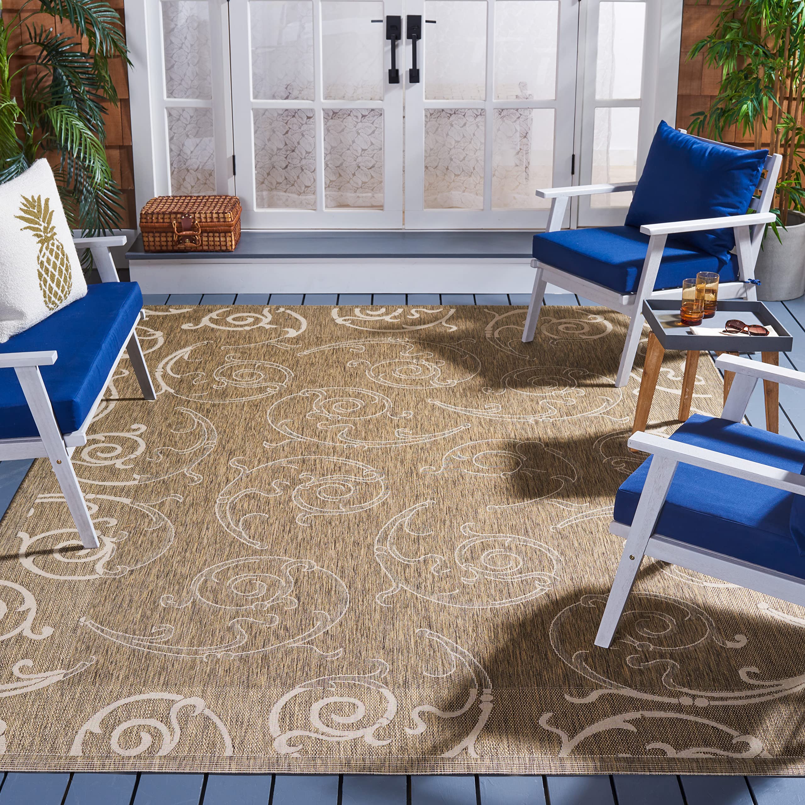 SAFAVIEH Courtyard Collection 8 x 11 Brown / Natural CY2665 Scroll Indoor/ Outdoor Waterproof Easy-Cleaning Patio Backyard Mud